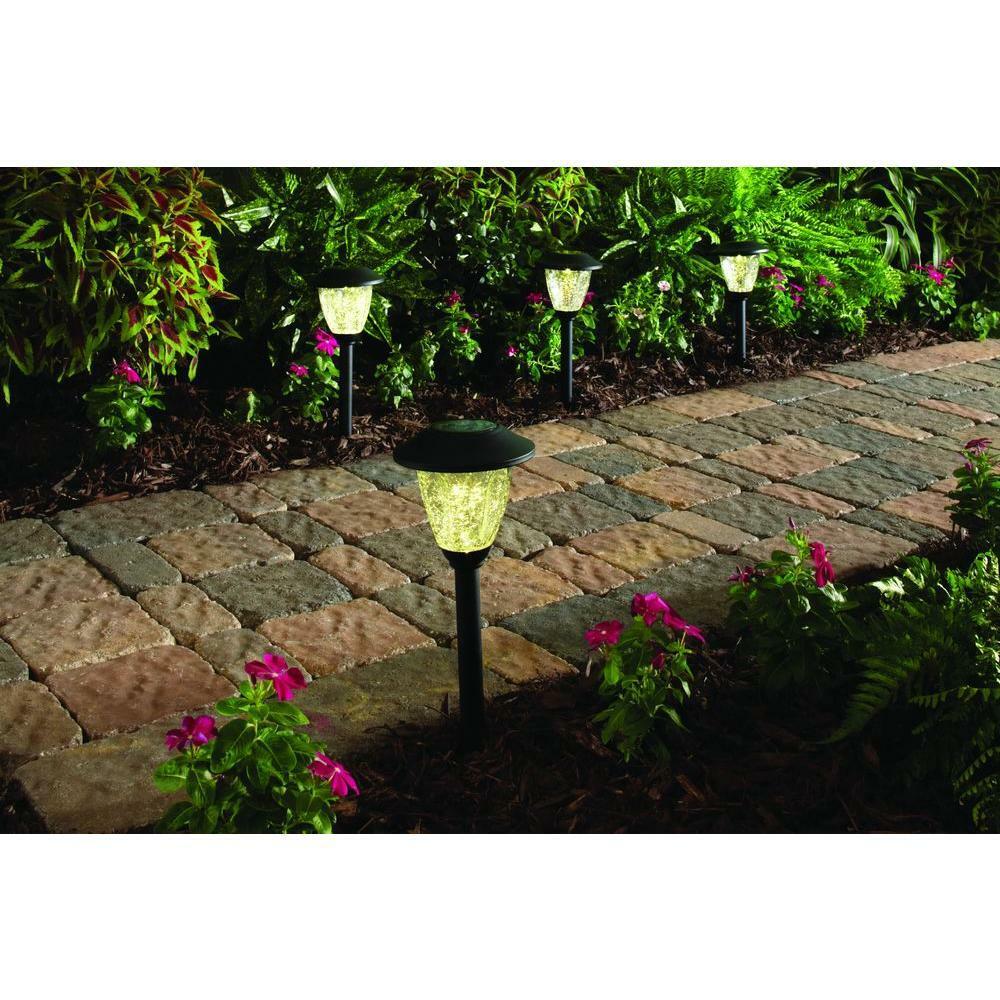 Hampton Bay Black Solar LED Crackle Glass Pathway Light Set (4-Pack) New