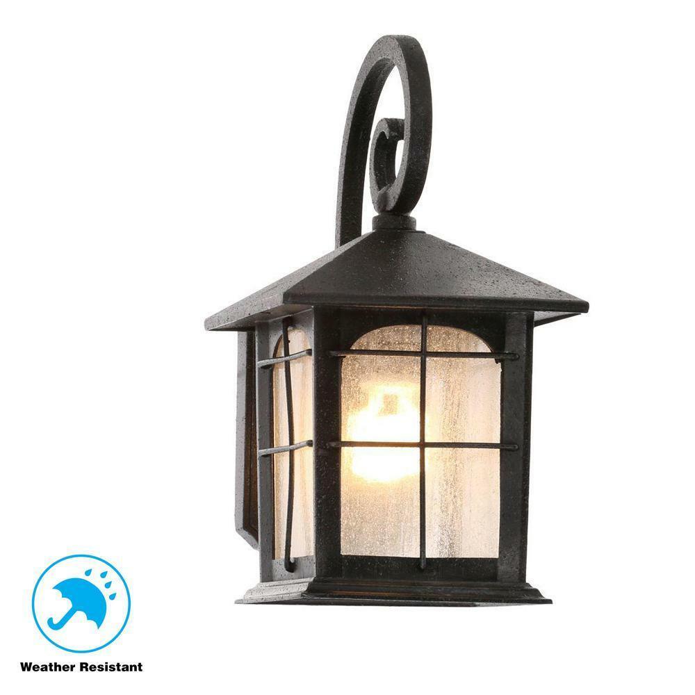 1-Light Wall Lantern Brimfield Vintage Aged Iron Outdoor Patio Broken Glass