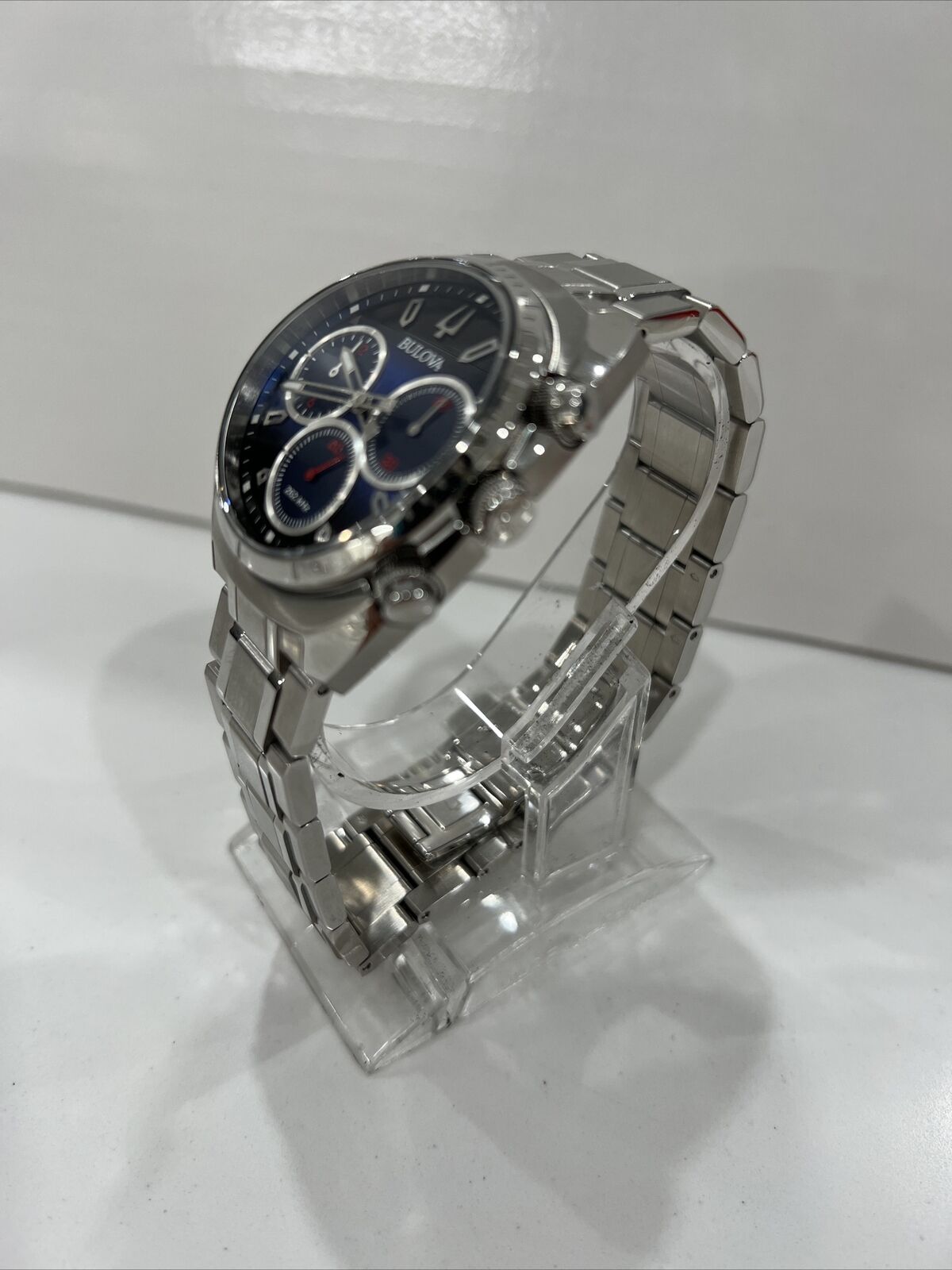 Bulova CURV Men's Quartz 262kHz Chronograph Blue Dial 43mm Watch 96A185