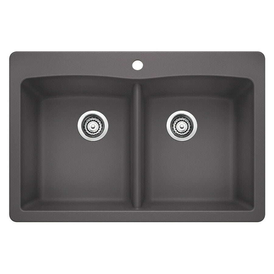 Blanco 441466 Silgranit II Diamond Equal Double Bowl, Cinder