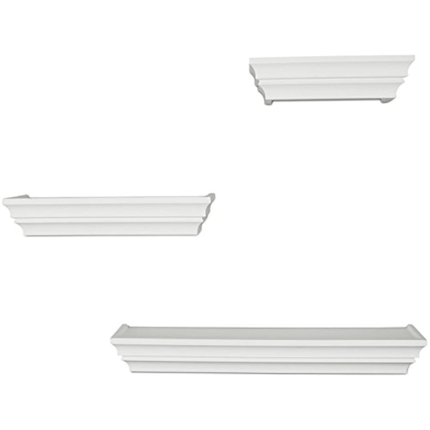 Ballucci Victorian Wall Ledge and Shelf, 12", 16", 24", Set of 3, White