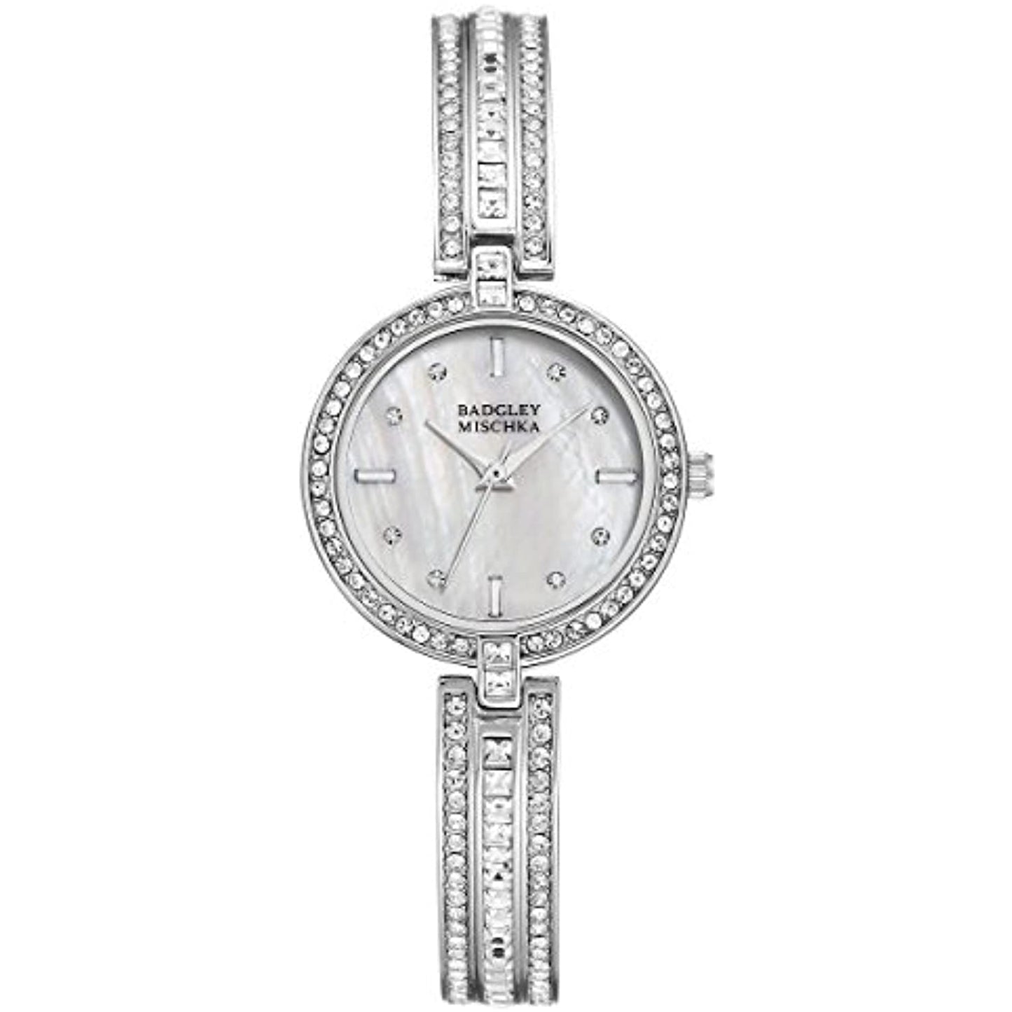 Badgley Mischka Silver Tone Swarovski Crystal Women's Bangle Watch NO BOX