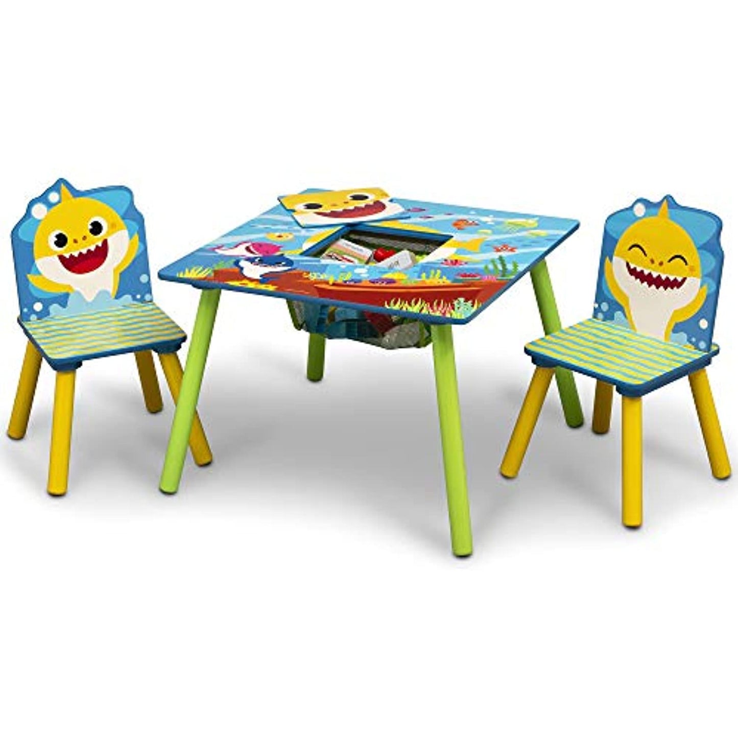 Baby Shark Kids Table and Chair Set with Storage (2 Chairs Included) OPEN BOX