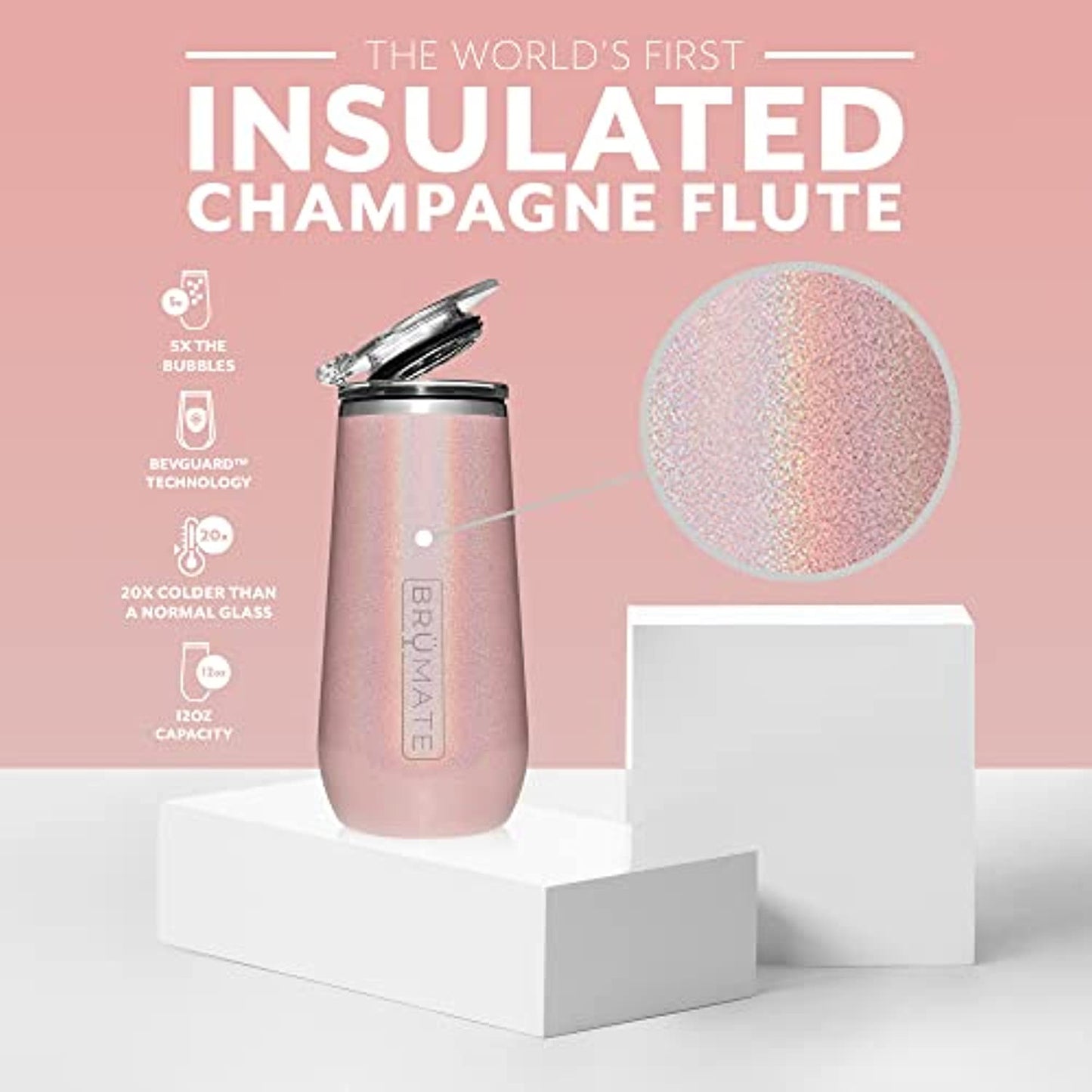 BrüMate 12oz Insulated Champagne Flute With Flip-Top Lid - Made With Vacuum