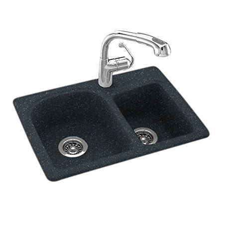 Dual Mount Comp 25" 1-Hole Double Bowl Kitchen Sink Black Galaxy, KS02518DB.015