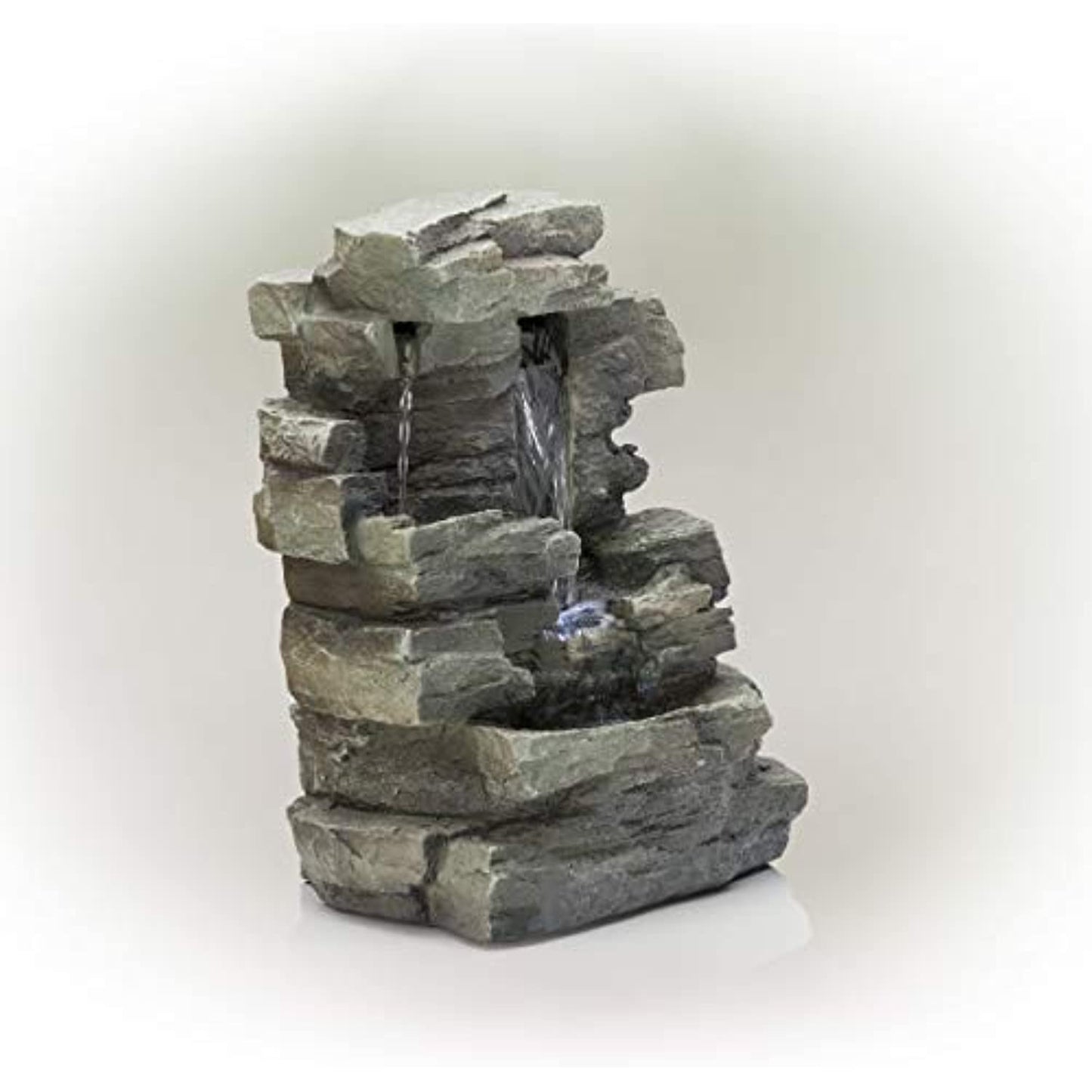 Alpine Cascading Tabletop Fountain with LED Lights- 13" Tall- Dark Grey open box