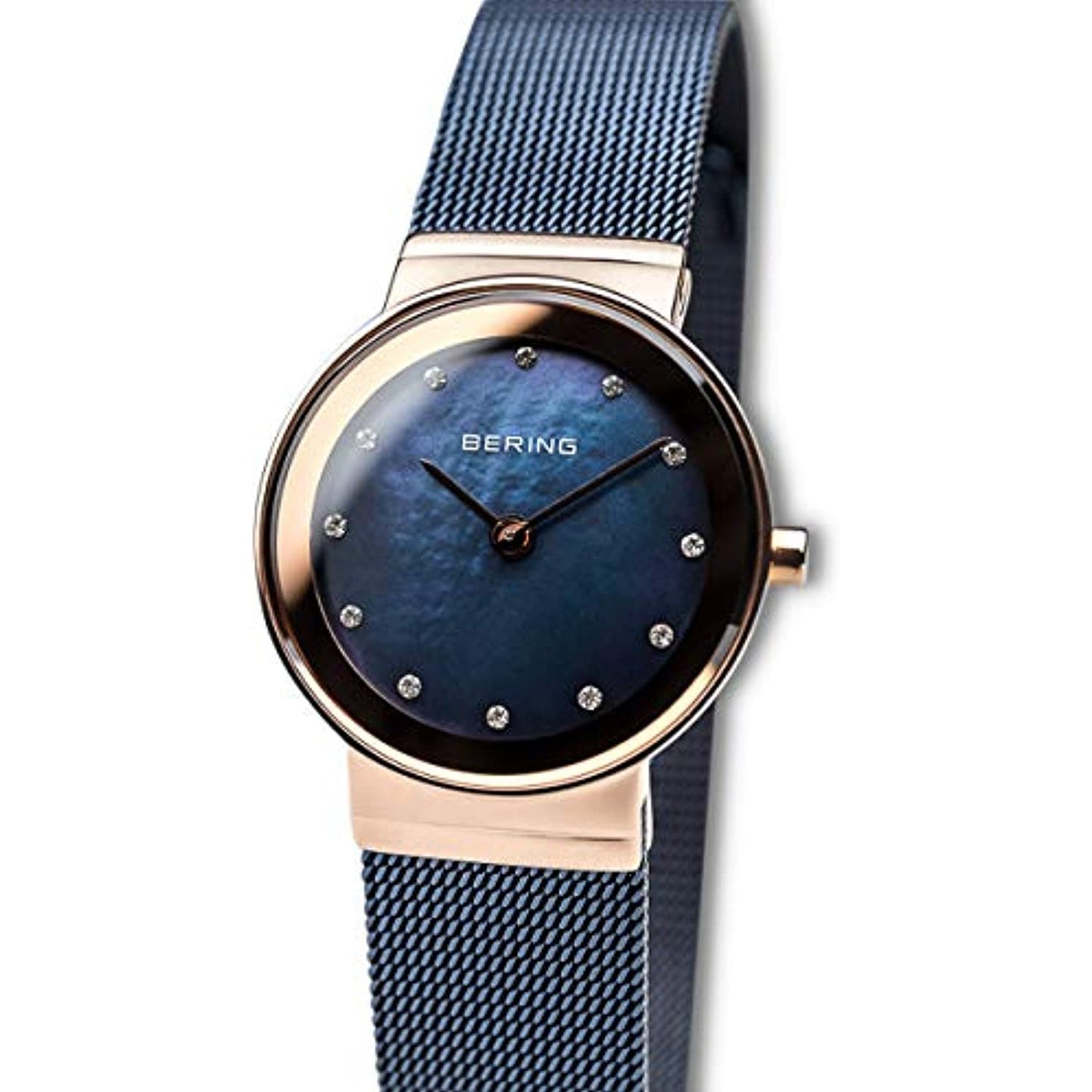 Bering Time Classic Stainless Steel Women Watch Rosegold/Blue 10126-367 NO BOX