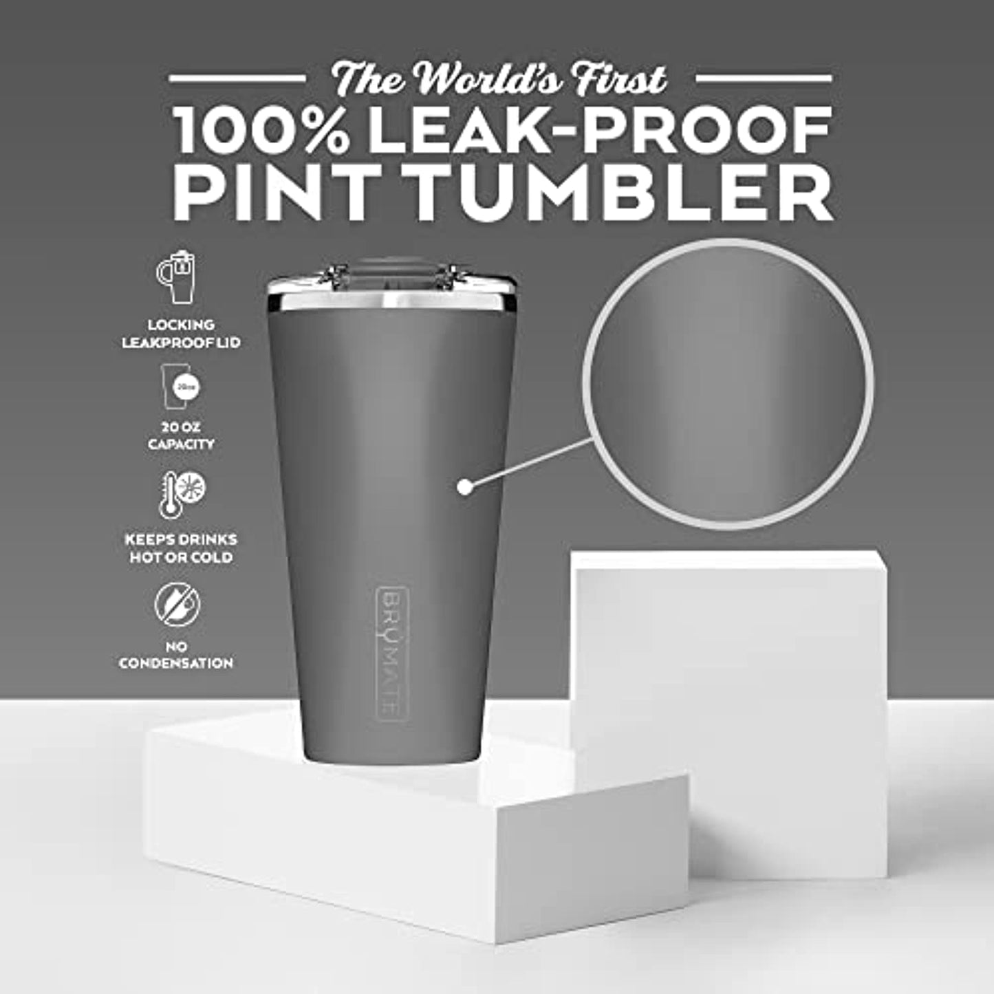 BrüMate Imperial Pint - 20oz 100% Leak-Proof Insulated Tumbler with Lid - Double