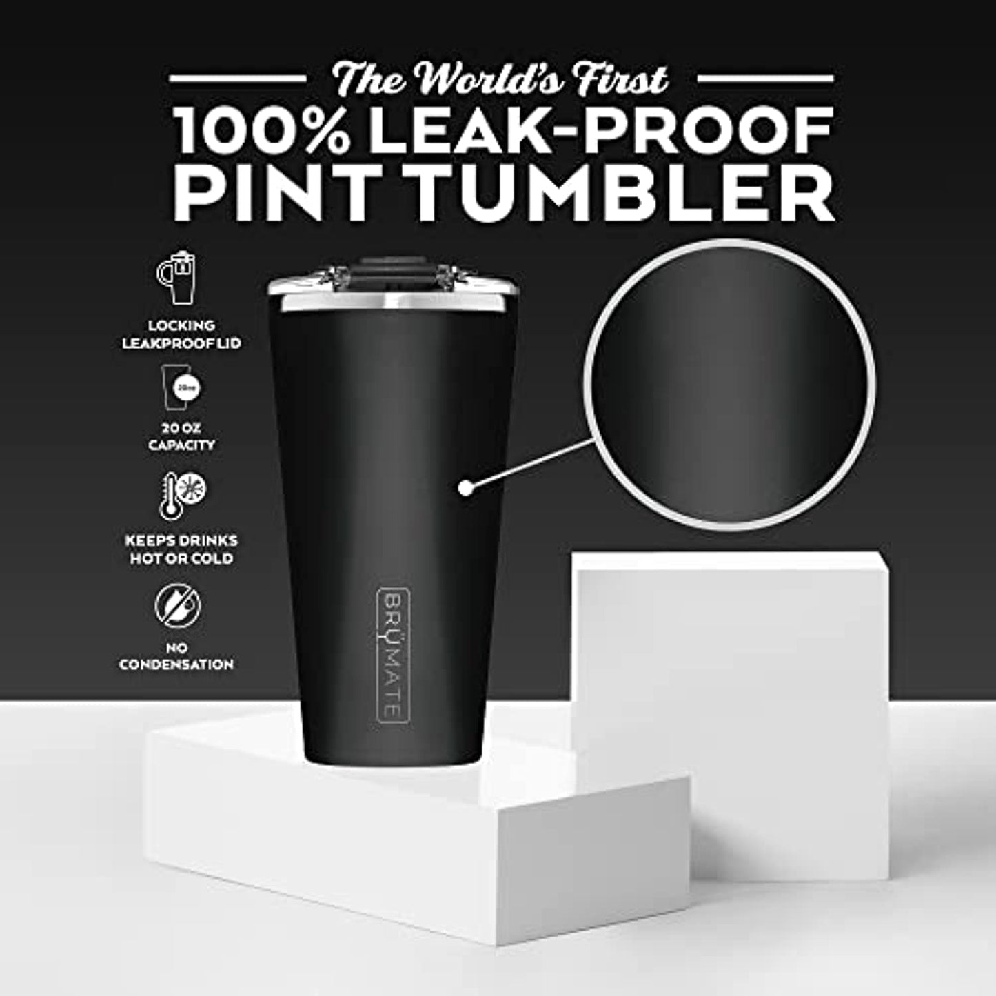 BrüMate Imperial Pint - 20oz 100% Leak-Proof Insulated Tumbler with Lid - Double