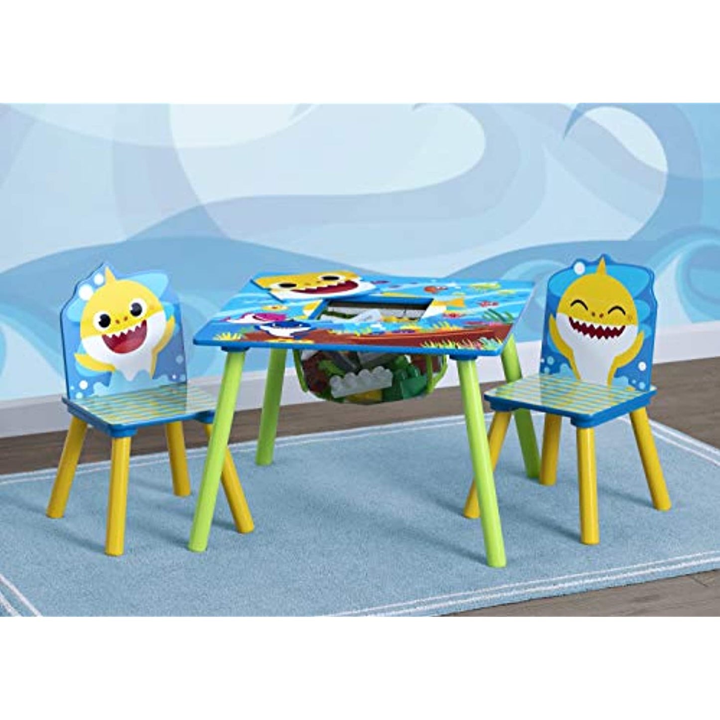 Baby Shark Kids Table and Chair Set with Storage (2 Chairs Included) OPEN BOX