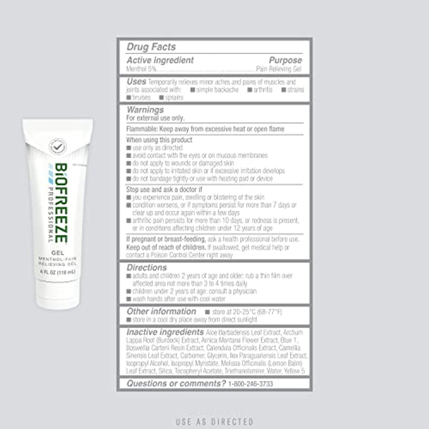 Biofreeze Professional Pain Relief Gel, 4 oz. Tube, Green, Pack of 3