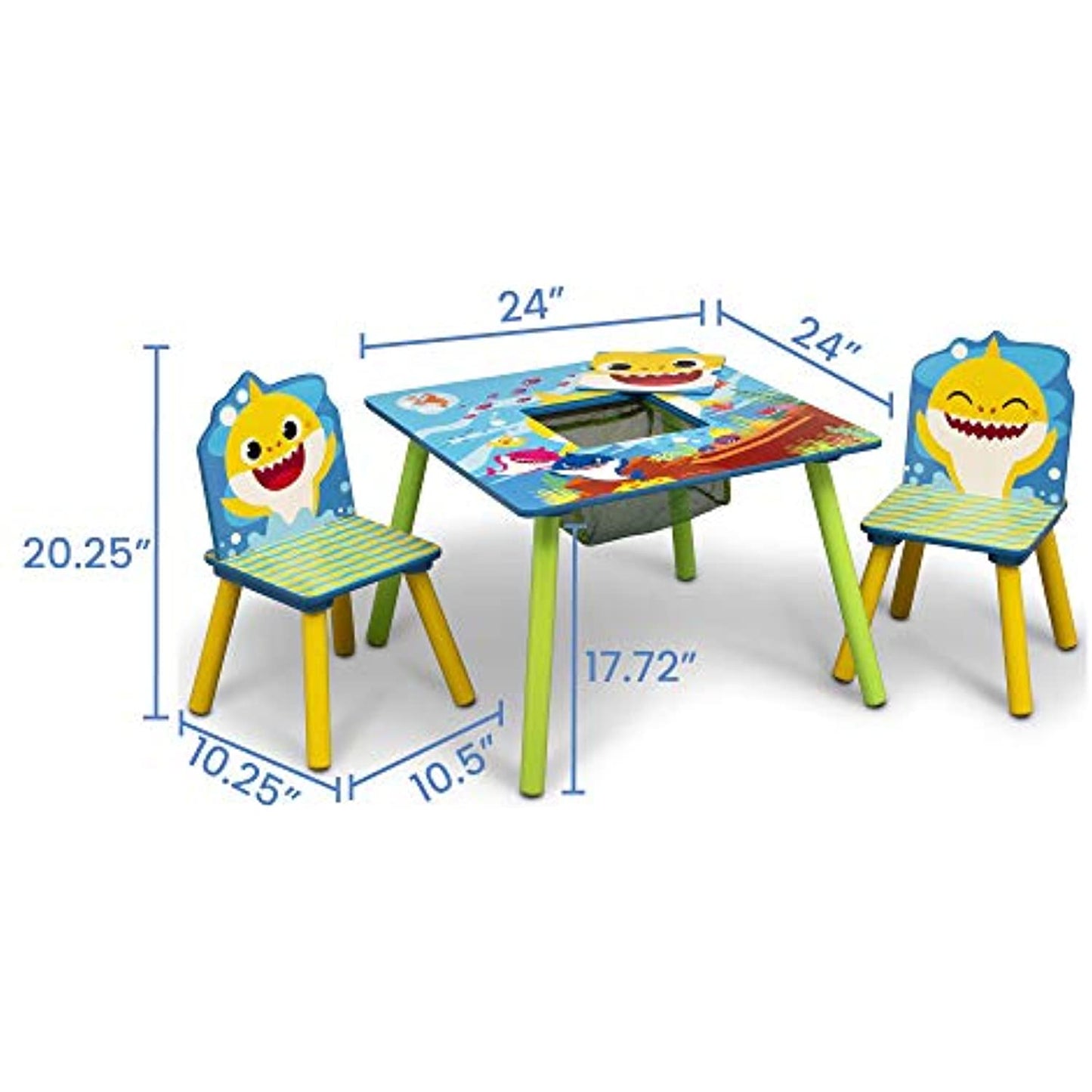 Baby Shark Kids Table and Chair Set with Storage (2 Chairs Included) OPEN BOX