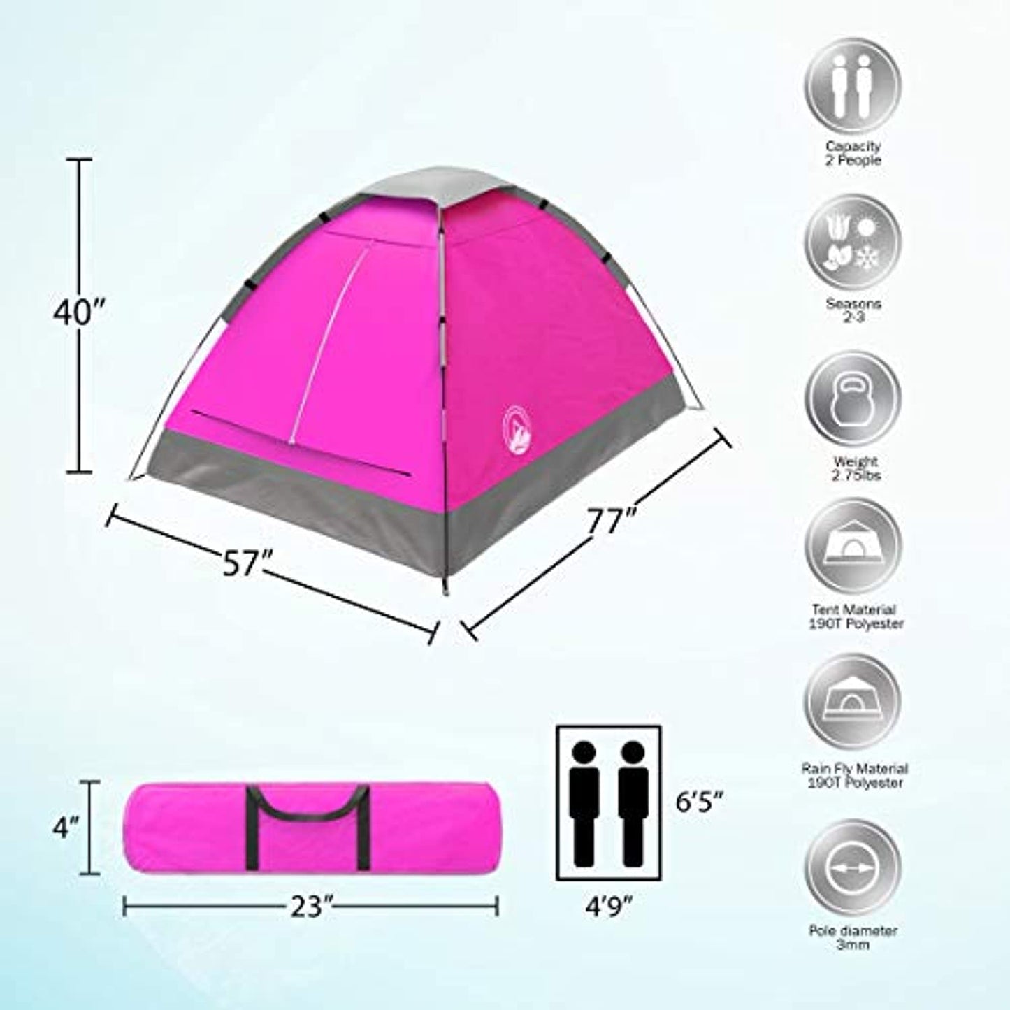 Wakeman Dome Tent- Rain Fly & Carry Bag - 2 PERSONS- PINK (PREOWNED- USED)