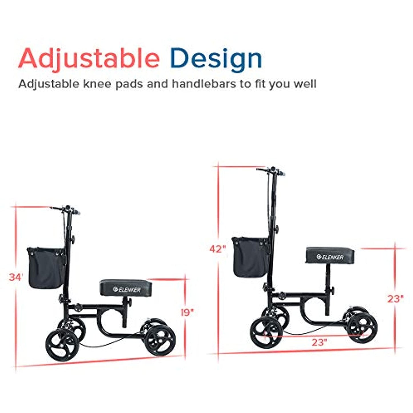 ELENKER Steerable Medical Scooter Knee Walker- Crutches Alternative, Black USED