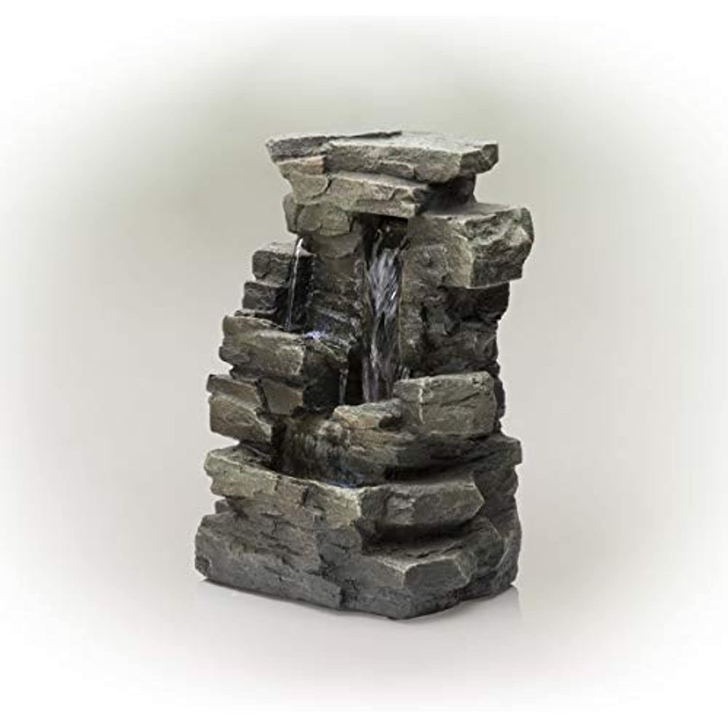Alpine Cascading Tabletop Fountain with LED Lights- 13" Tall- Dark Grey open box
