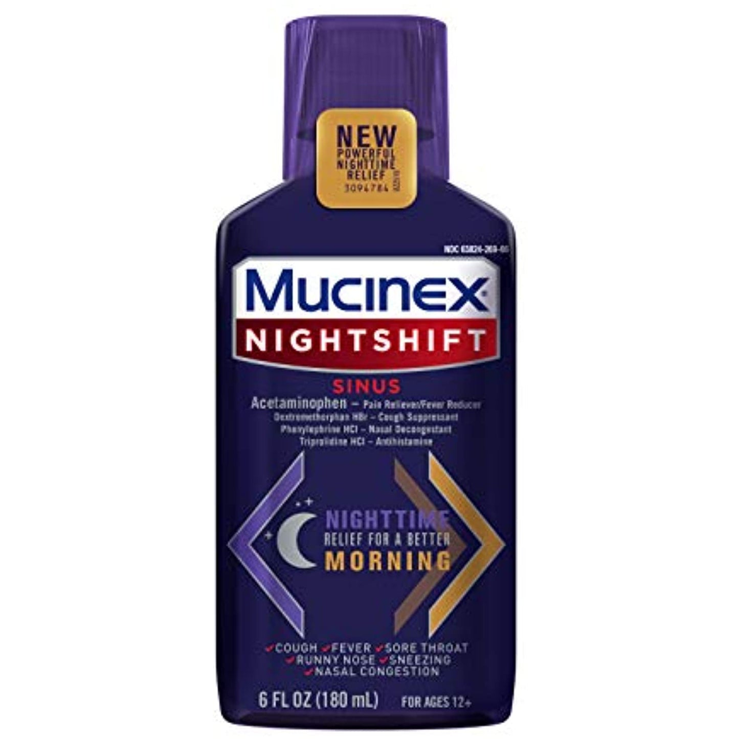MUCINEX Nightshift Sinus 6 fl. oz. Relieves Fever, Sore Throat, Runny Nose, Sneezing, Nasal Congestion, and Controls Cough