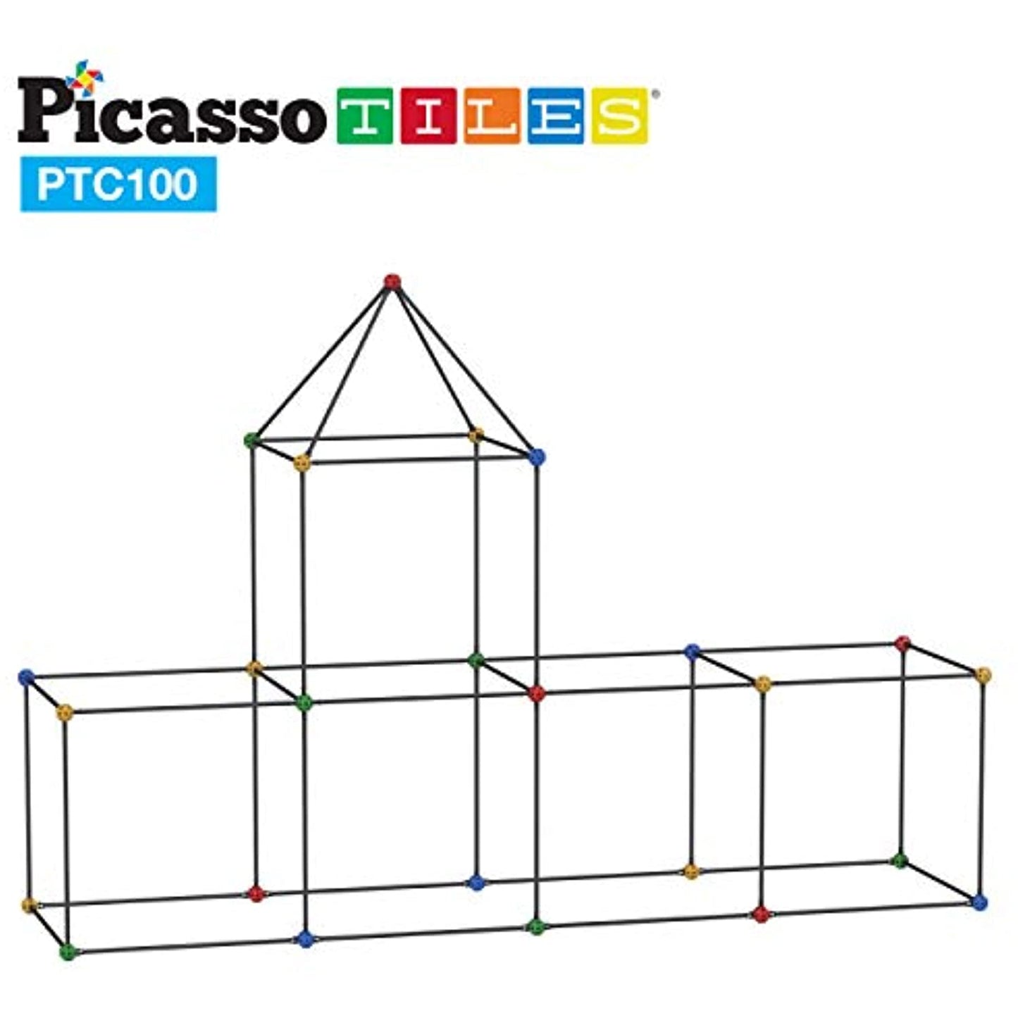 PicassoTiles Kids Flexible Construction Fort Building Set 100 pieces - AGE 5+