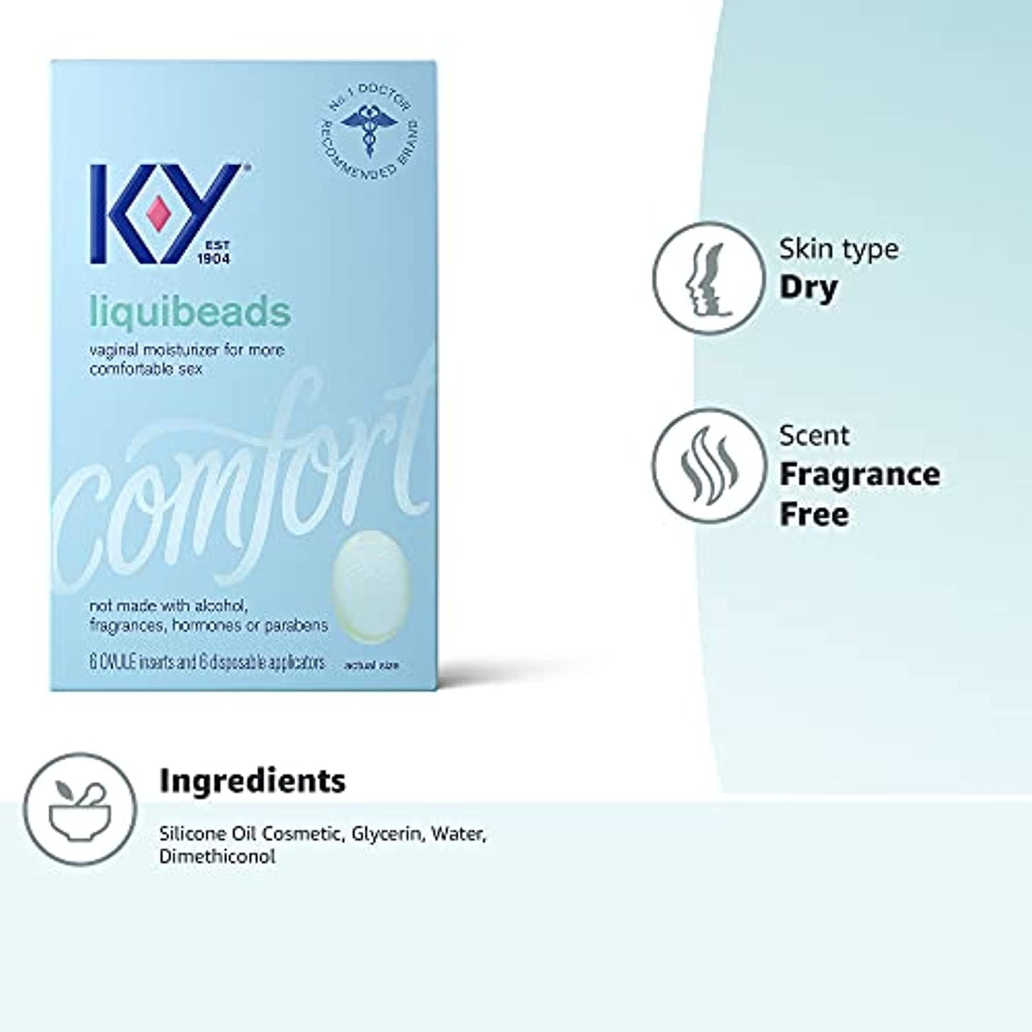 Personal Lubricant, K-Y Liquibeads Vaginal Moisturizer, 6 Bead Inserts and 6 Applicators to Supplement a Woman's Natural Moisture for Comfort and Sex (Packaging May Vary)