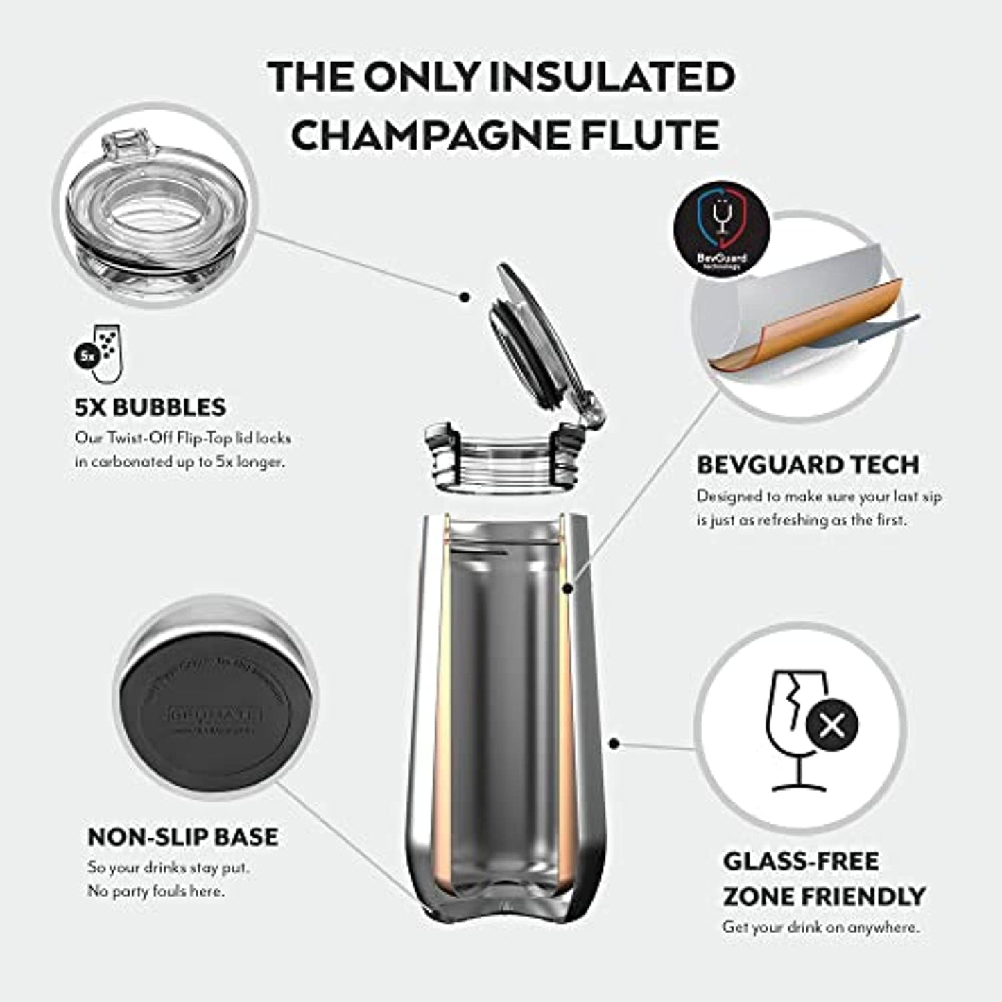 BrüMate 12oz Insulated Champagne Flute With Flip-Top Lid - Made With Vacuum
