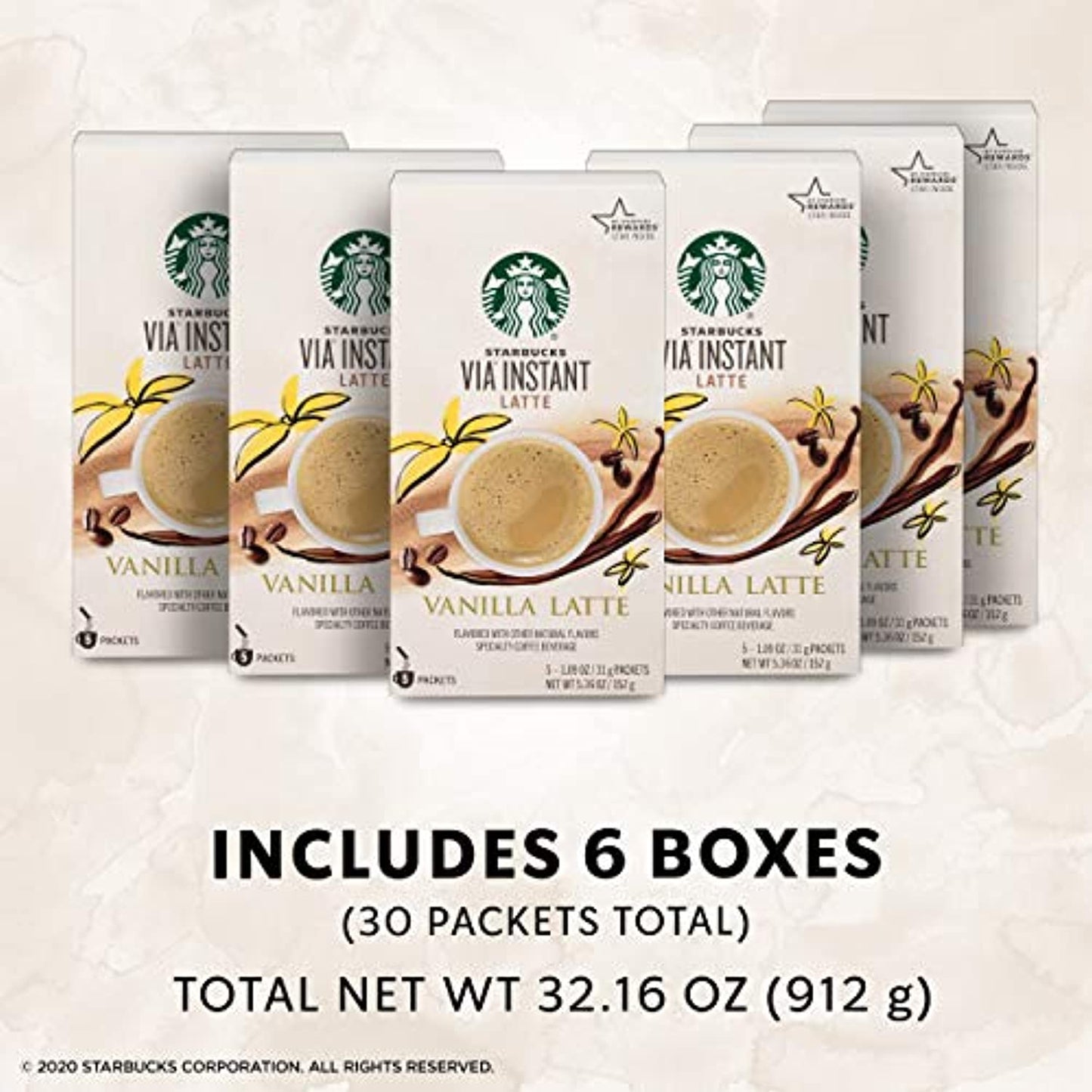 6 Boxes Starbucks VIA Instant Latte Vanilla 5 Packets Each 30 Total BBD 1/2021