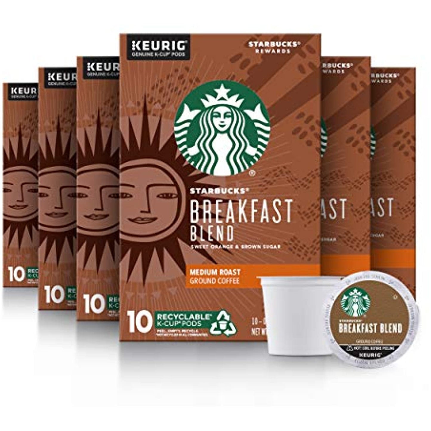 Starbucks Medium Roast K-Cup Coffee Pods Breakfast Blend for Keurig Brewers 6 boxes (60 pods total)