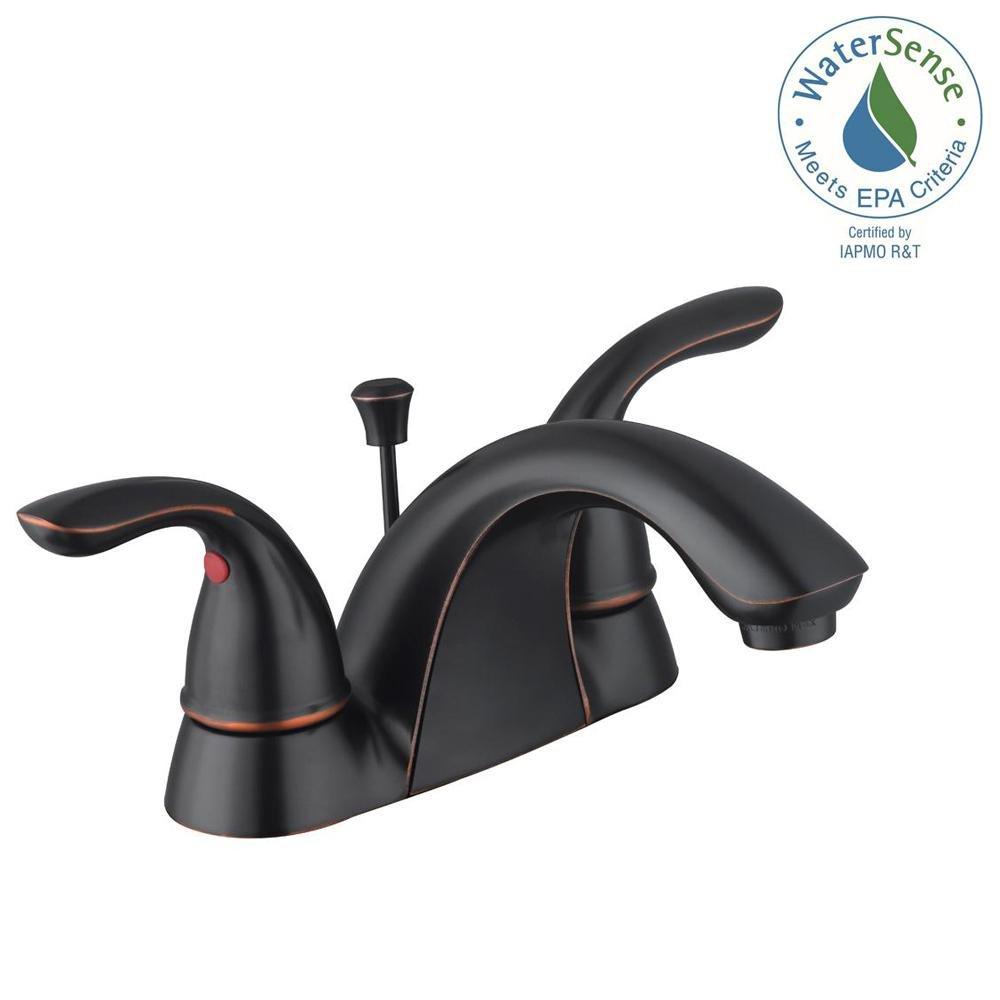 Glacier Bay 67091W-6A27D Builders 4" Centerset 2-Handle Low-Arc Bathroom Faucet in Bronze