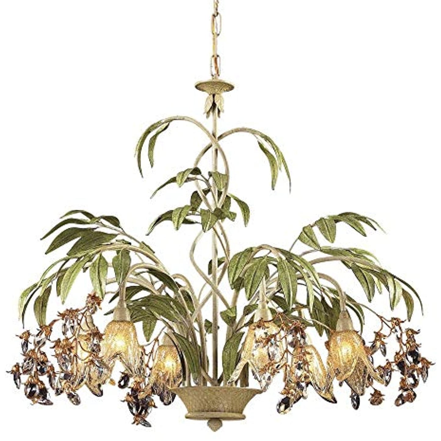 ELK Lighting Huarco 6-Light Chandelier, Seashell/Amber Glass -DENTED, SOLD AS IS