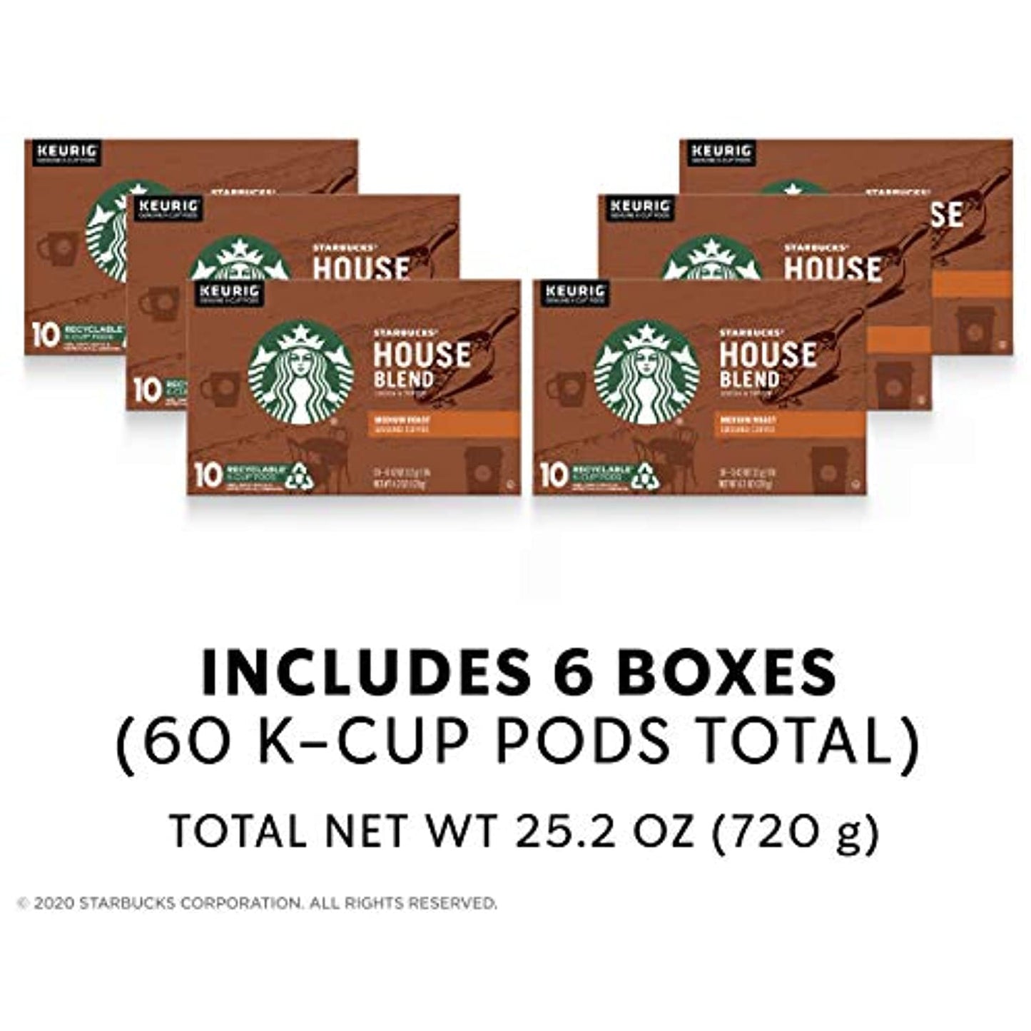 Starbucks Medium Roast K-Cup Coffee Pods House Blend for Keurig Brewers 6 boxes (60 pods total)