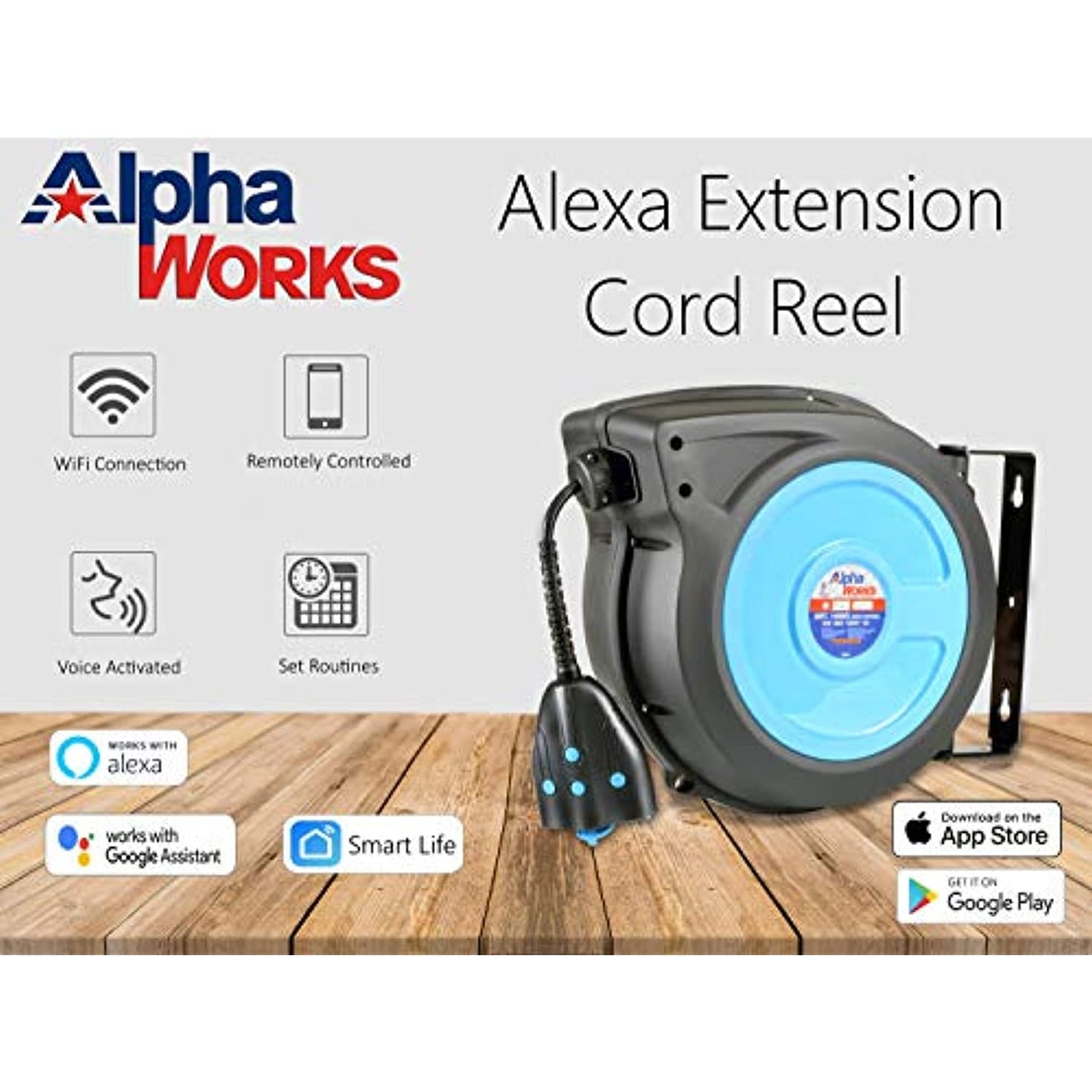AlphaWorks Cord Reel Extension 14AWG x 50' Feet (2)IP64 Wireless 125v *OPEN BOX*