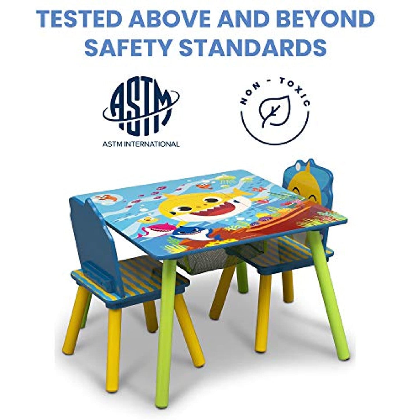Baby Shark Kids Table and Chair Set with Storage (2 Chairs Included) OPEN BOX