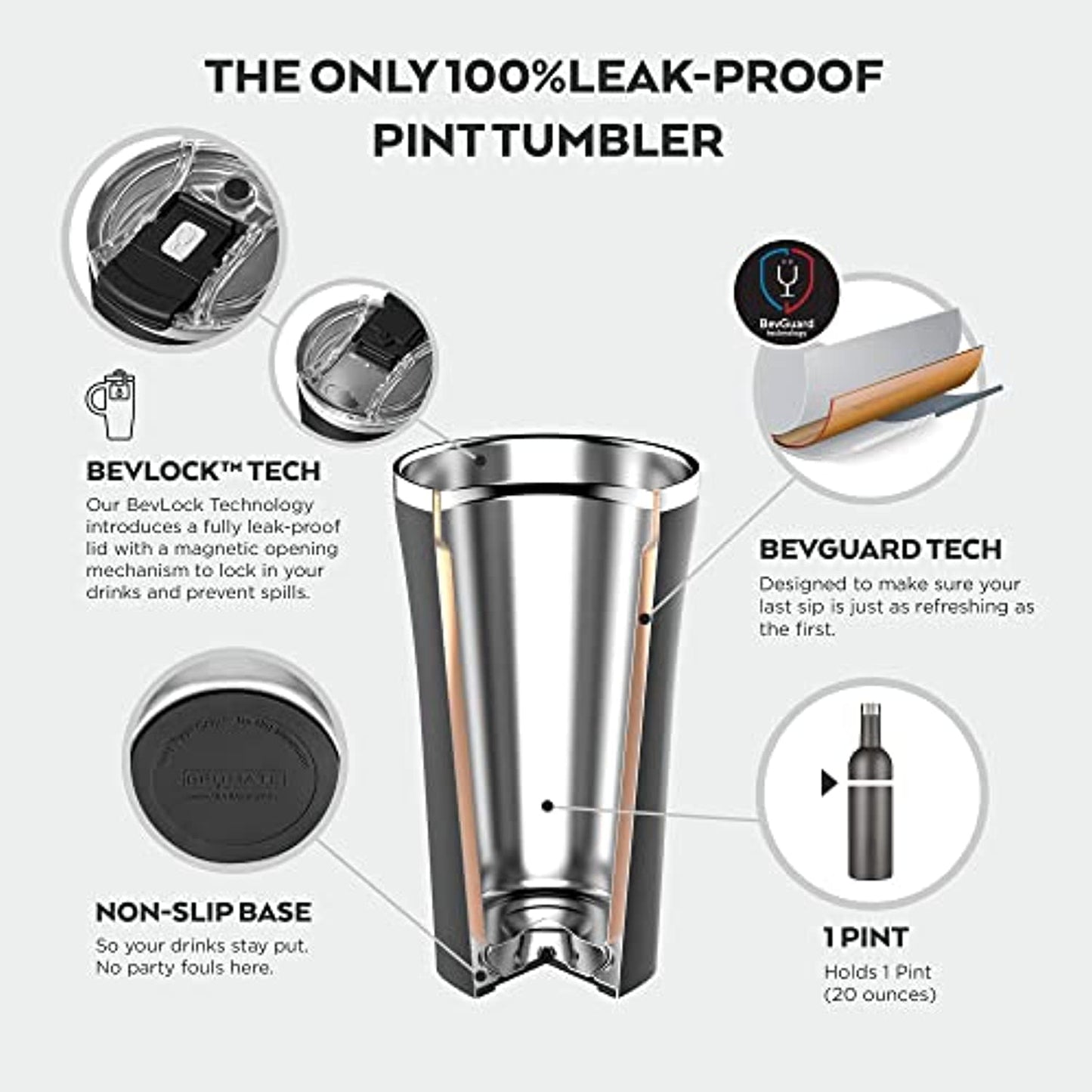 BrüMate Imperial Pint - 20oz 100% Leak-Proof Insulated Tumbler with Lid - Double