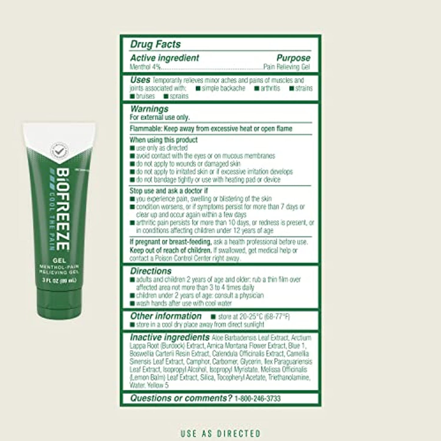Biofreeze Pain Relief Gel, 3 oz. Tube (Pack of 3) FRESH EXP 1/2025