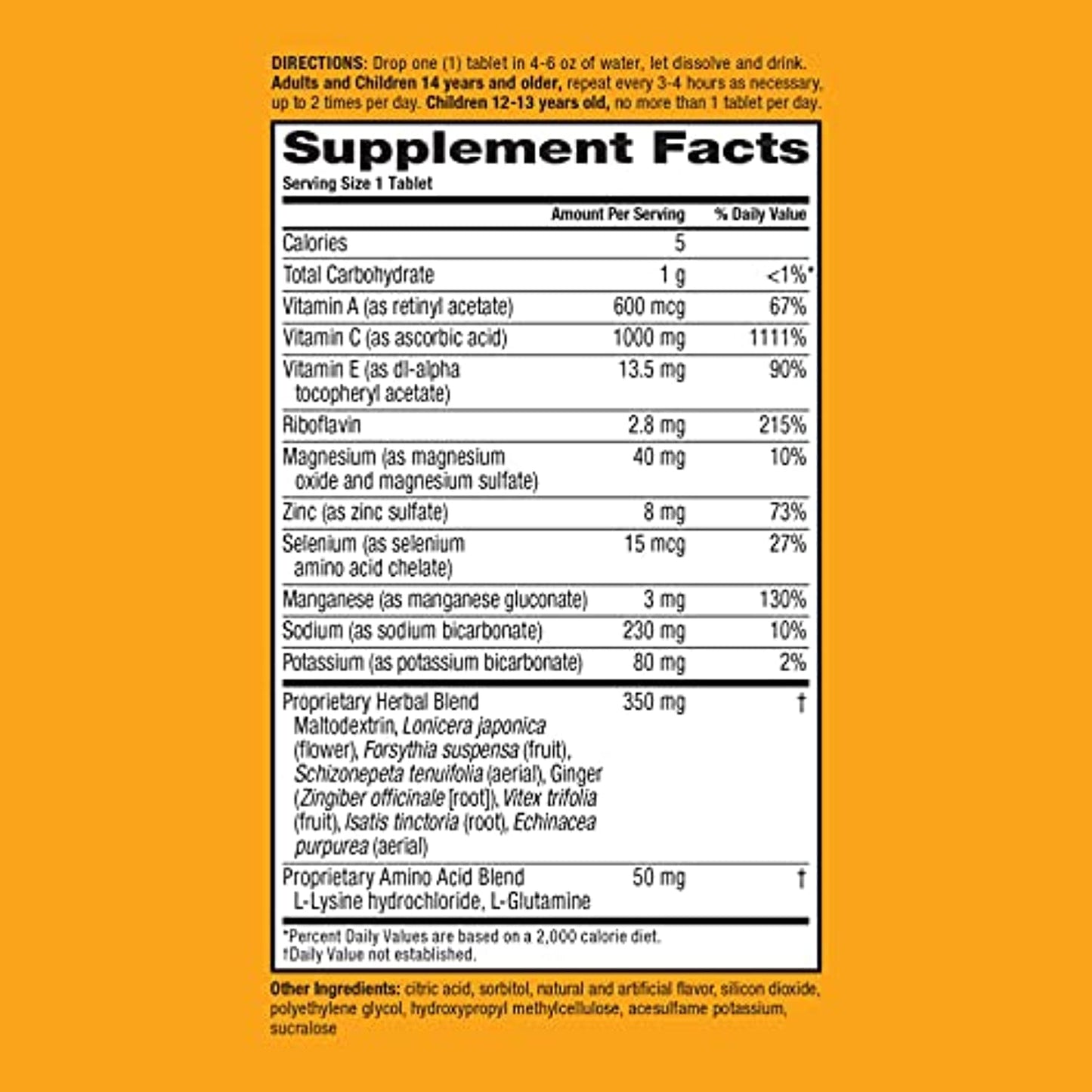 Airborne Vitamin C 1000mg (per serving) - Zesty Orange Effervescent Tablets (36 count in a box), Gluten-Free Immune Support Supplement With Vitamins A C E, ZINC, Selenium, Echinacea & Ginger