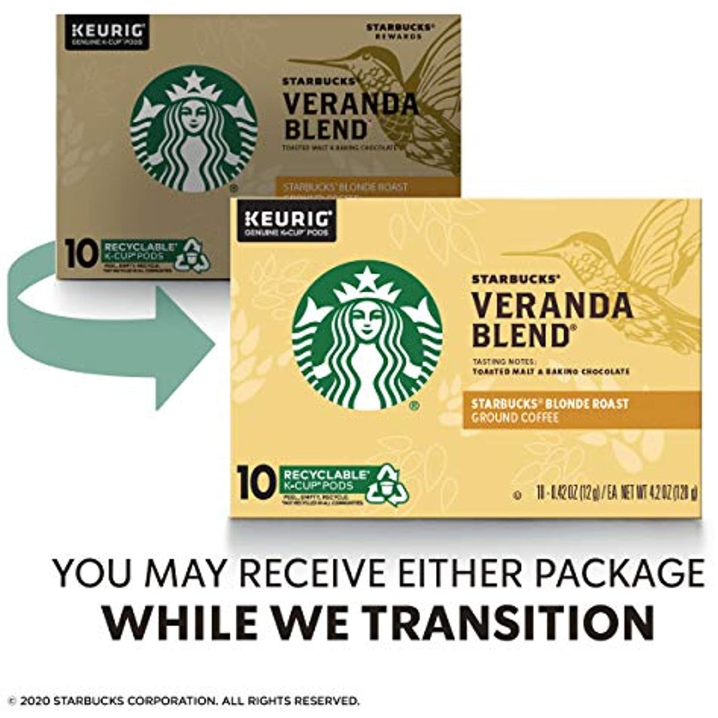 Starbucks Blonde Roast K-Cup Coffee Pods Veranda Blend for Keurig Brewers 6 boxes (60 pods total)