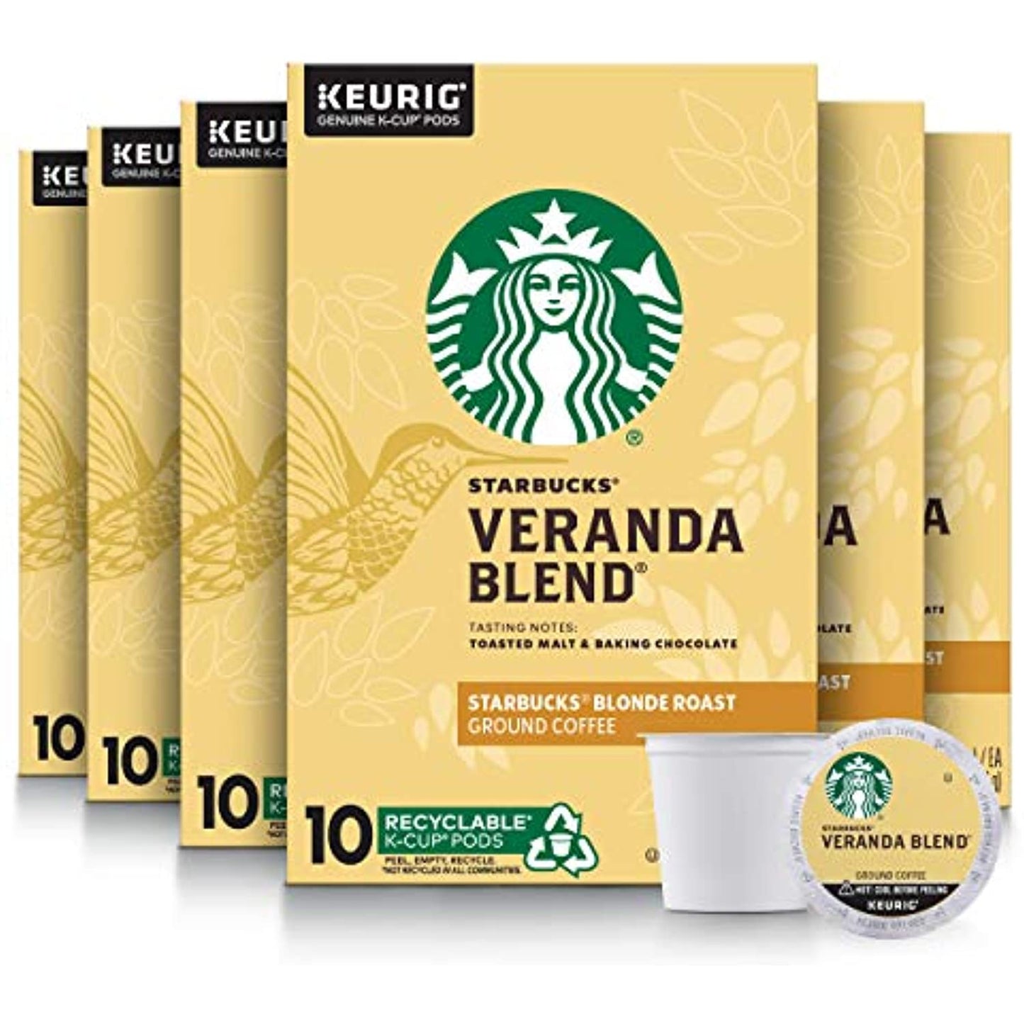 Starbucks Blonde Roast K-Cup Coffee Pods Veranda Blend for Keurig Brewers 6 boxes (60 pods total)