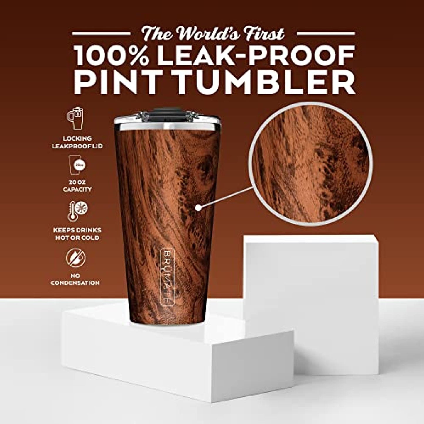 BrüMate Imperial Pint - 20oz 100% Leak-Proof Insulated Tumbler with Lid - Double