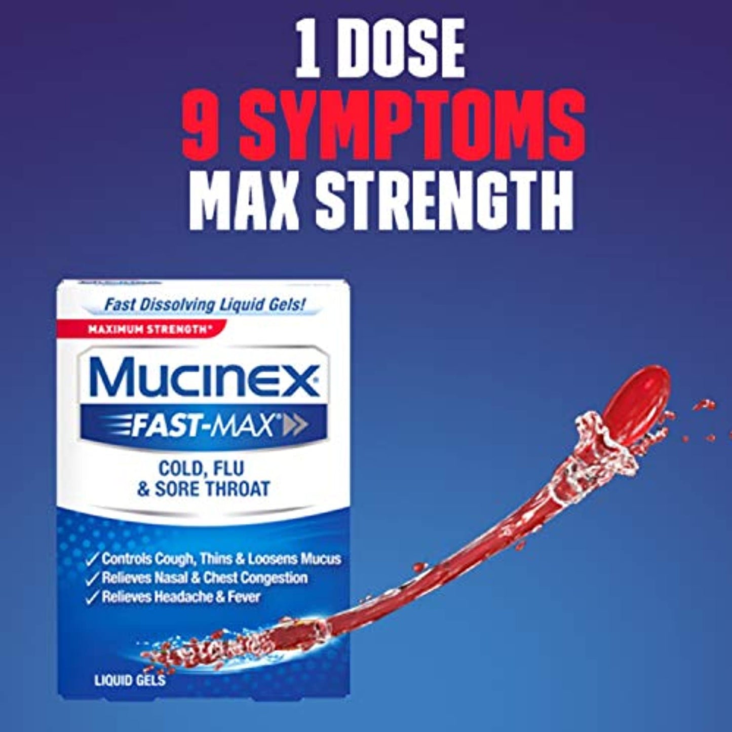 Mucinex Fast-Max Max Strength, Cold, Flu, & Sore Throat Liquid Gels, 16ct