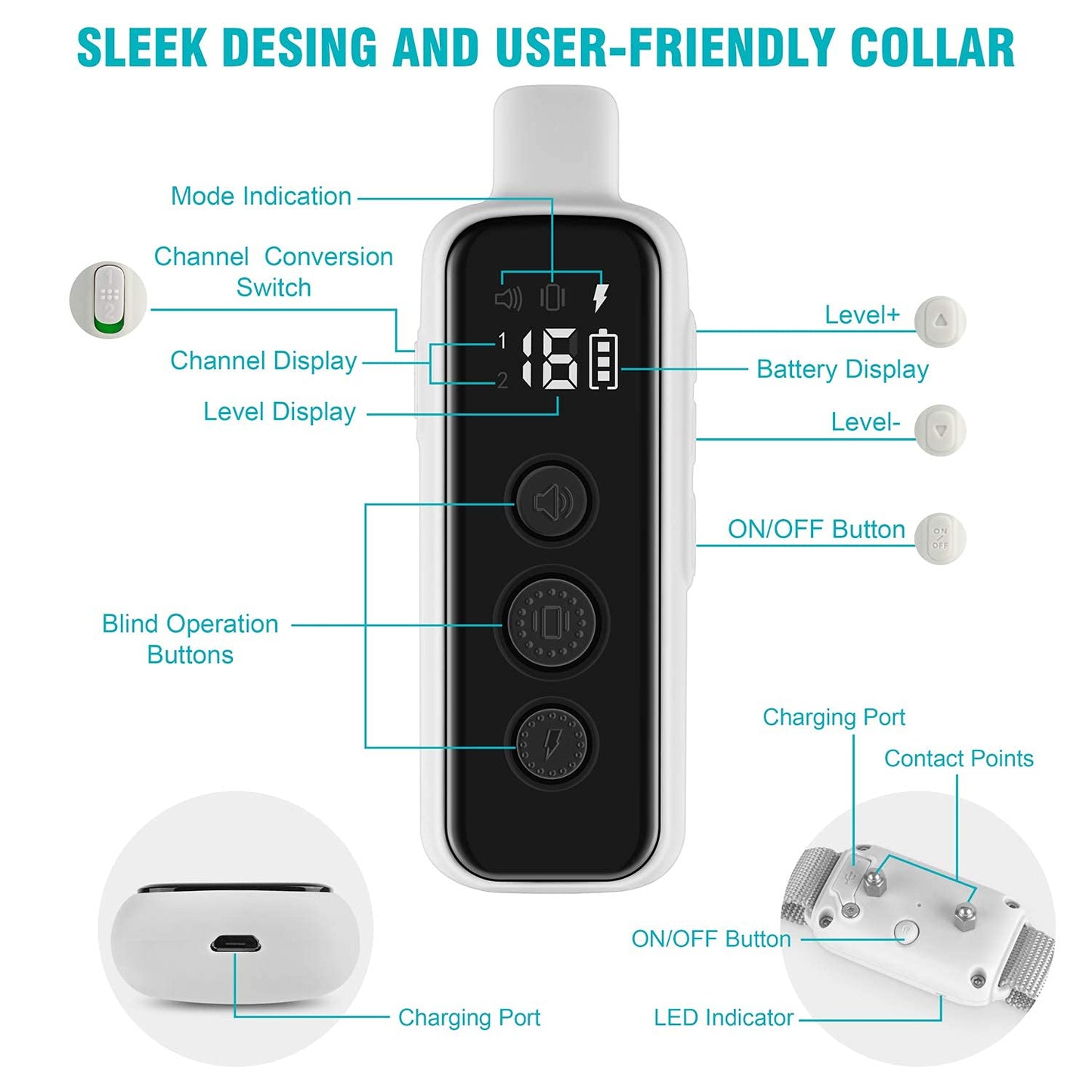 Bousnic Shock Collar for Dogs - Waterproof Rechargeable Dog Electric Training...