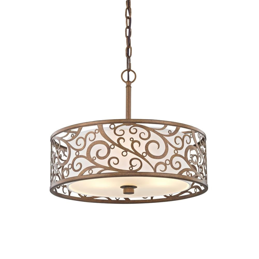 Home Decorators Carousel 3-Light Burnished Gold Pendant with Frosted Glass