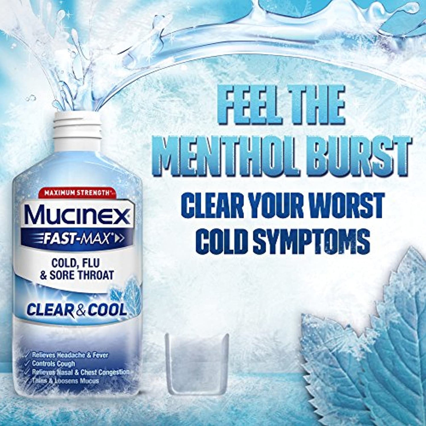 8 Pack Mucinex Fast-Max Clear & Cool Cold Flu Sore Throat Liquid 6oz EXP 12/2021