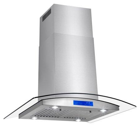 AKDY 30" Stainless Steel Island Mount Range Hood Tempered Glass Dented See PIC