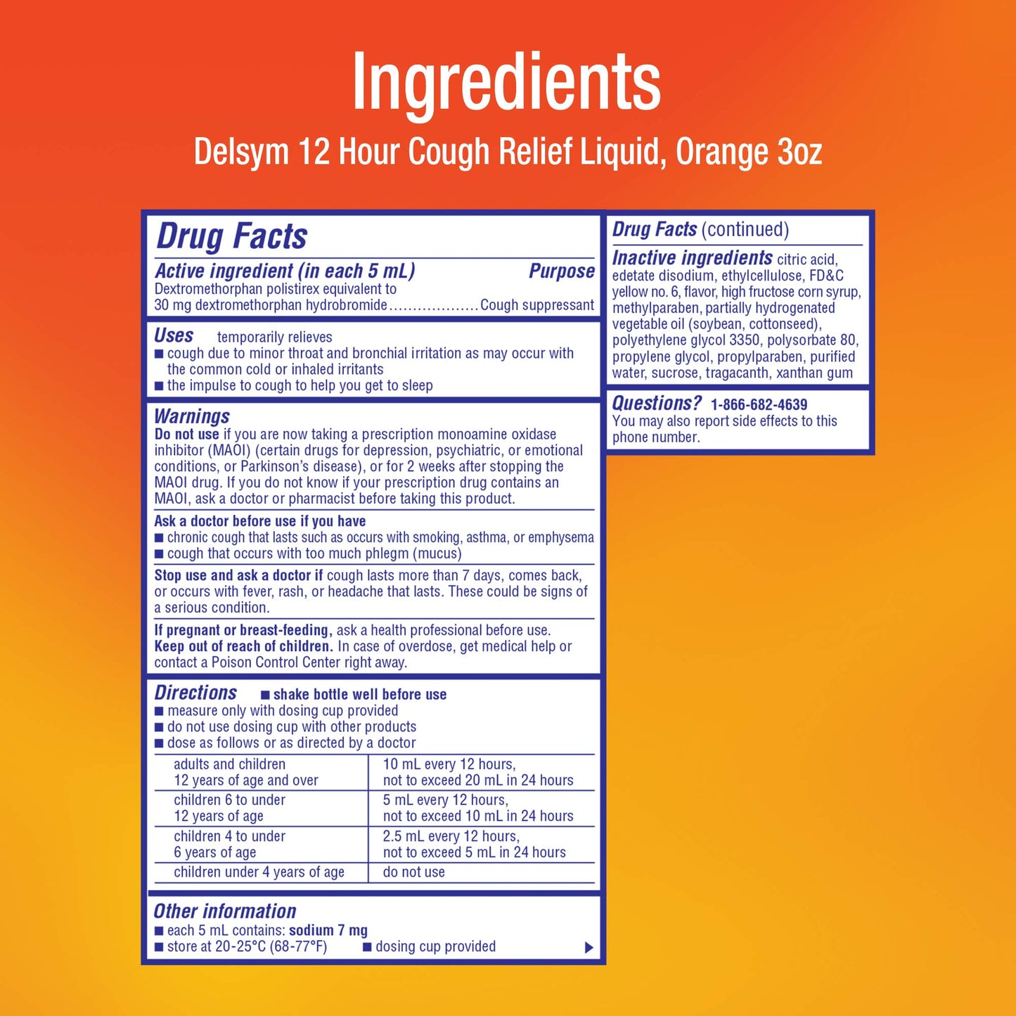 Delsym Adult 12 Hour Cough Relief Orange 3 oz EXP 1/2023