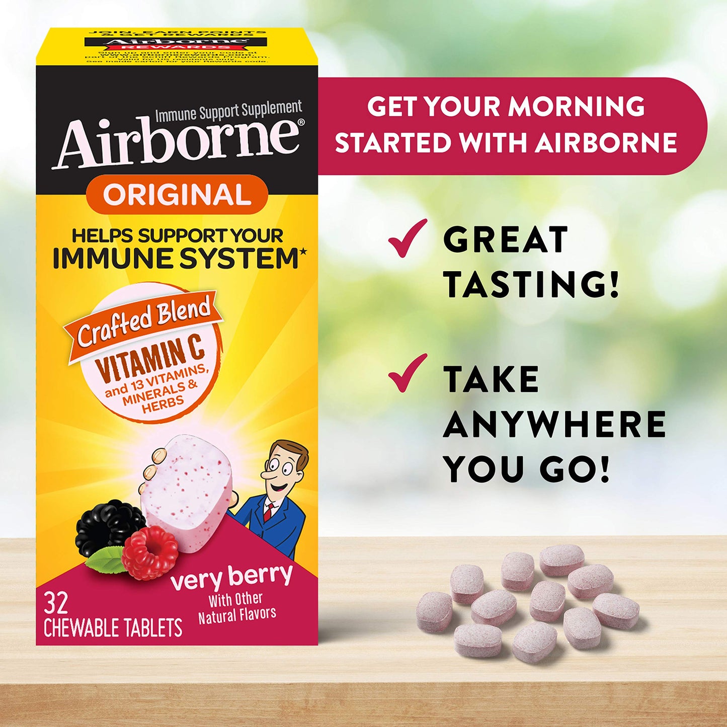 Airborne Original Vitamin C 32 Chewable Tablets Very Berry Lot Of 3 New Sealed