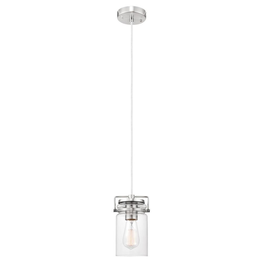 Home Decorators Collection 1-Light Mason Jar Brushed Steel Pendant