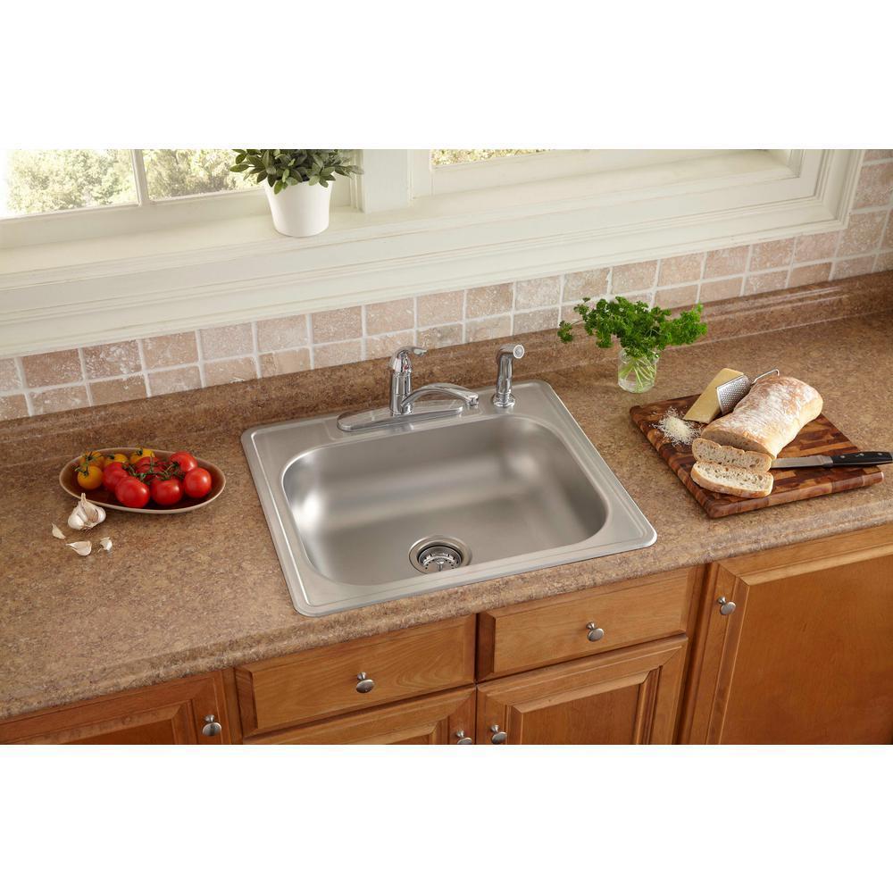 Glacier Bay Brushed Stainless Steel 22 gauge Single Hole Sink, 598536
