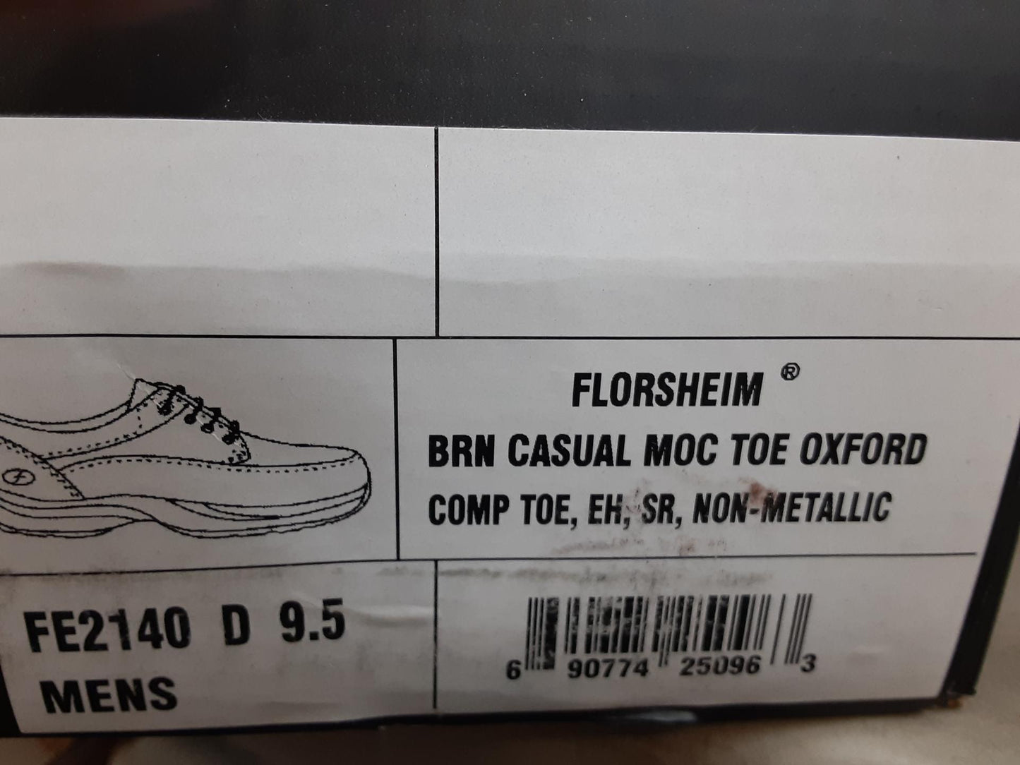 Florsheim Brn Casual Moc Toe Oxford, Mens, size 9.5 D, FE2140- Damaged Box