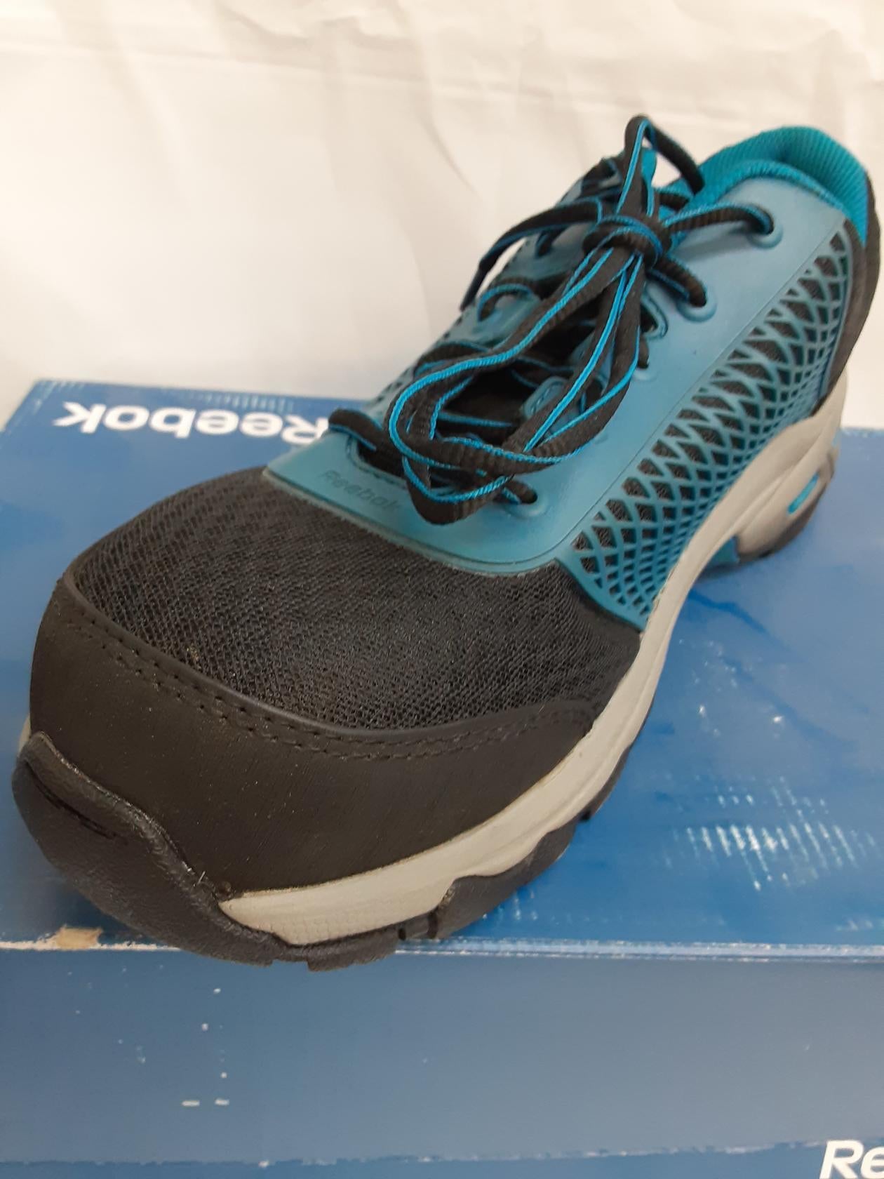 Reebok Work Heckler Seamless Oxford Size 8.5 Wide-* PREOWNED-* Black/Blue MENS