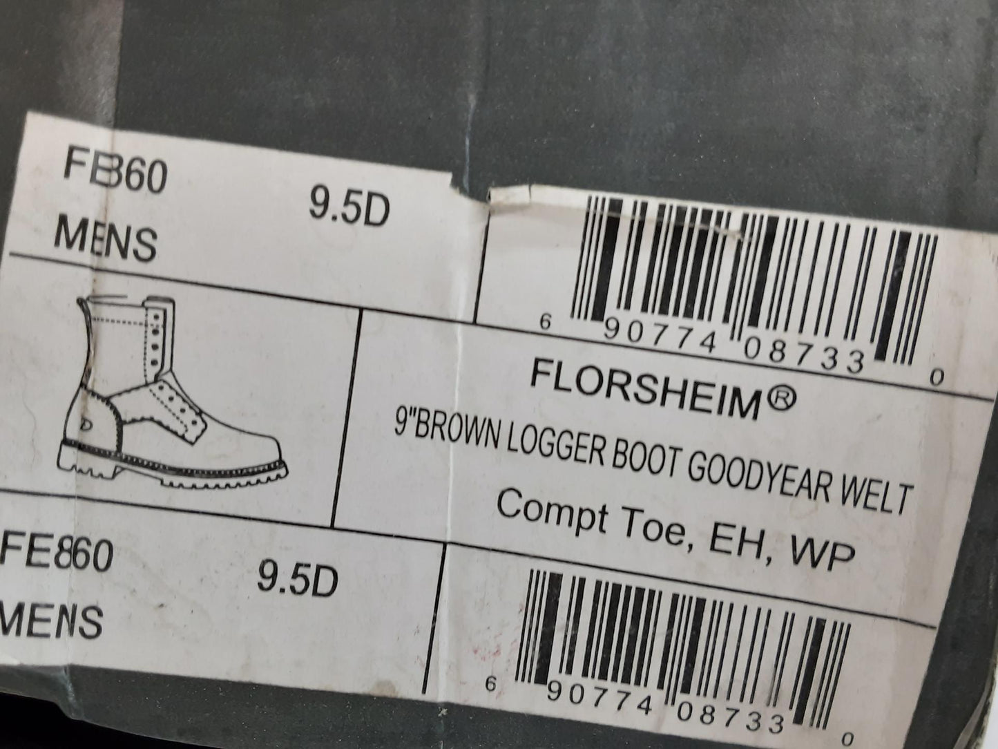 Florsheim 9" Logger Boot- Comp Toe- 9.5 D Men- FE860- Brown- HAS DEFECTS*