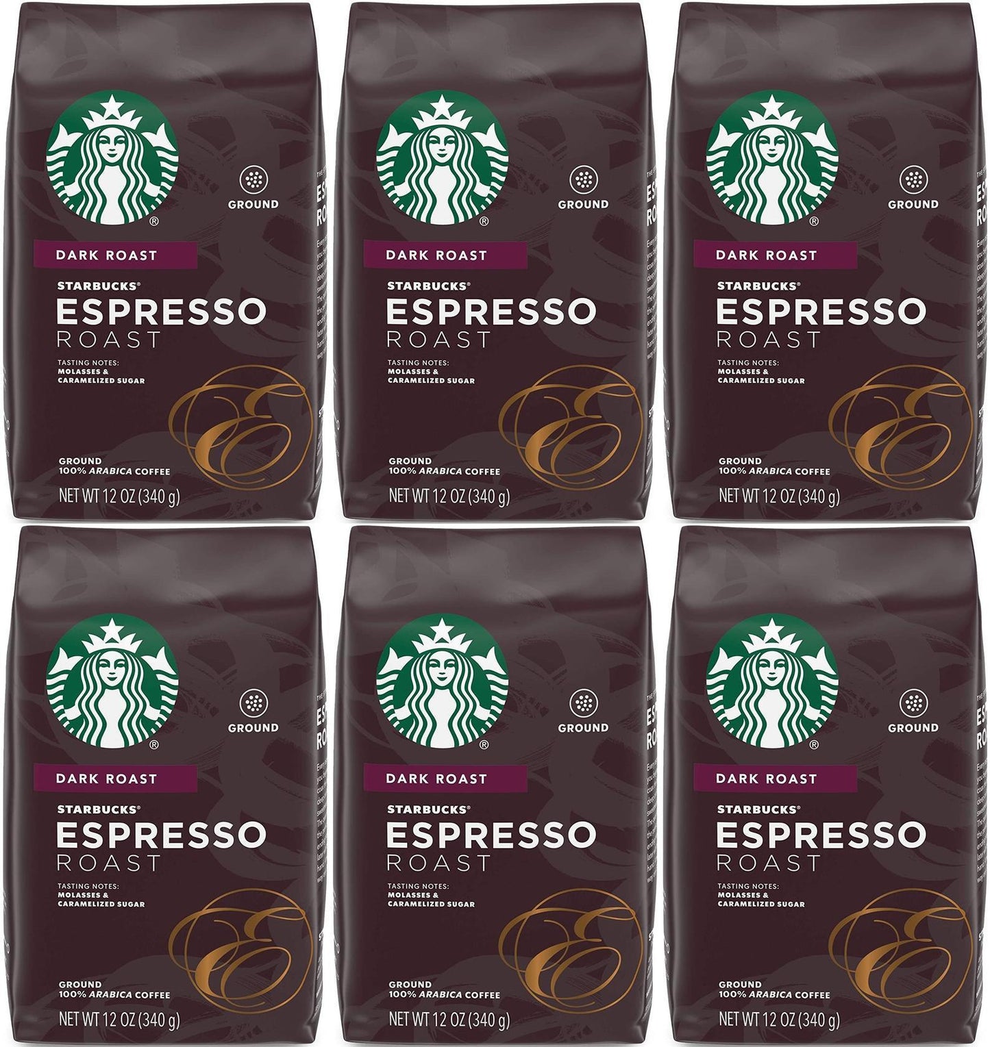 6 PACK Starbucks Espresso Dark Roast Ground Coffee Best Before 12/2020