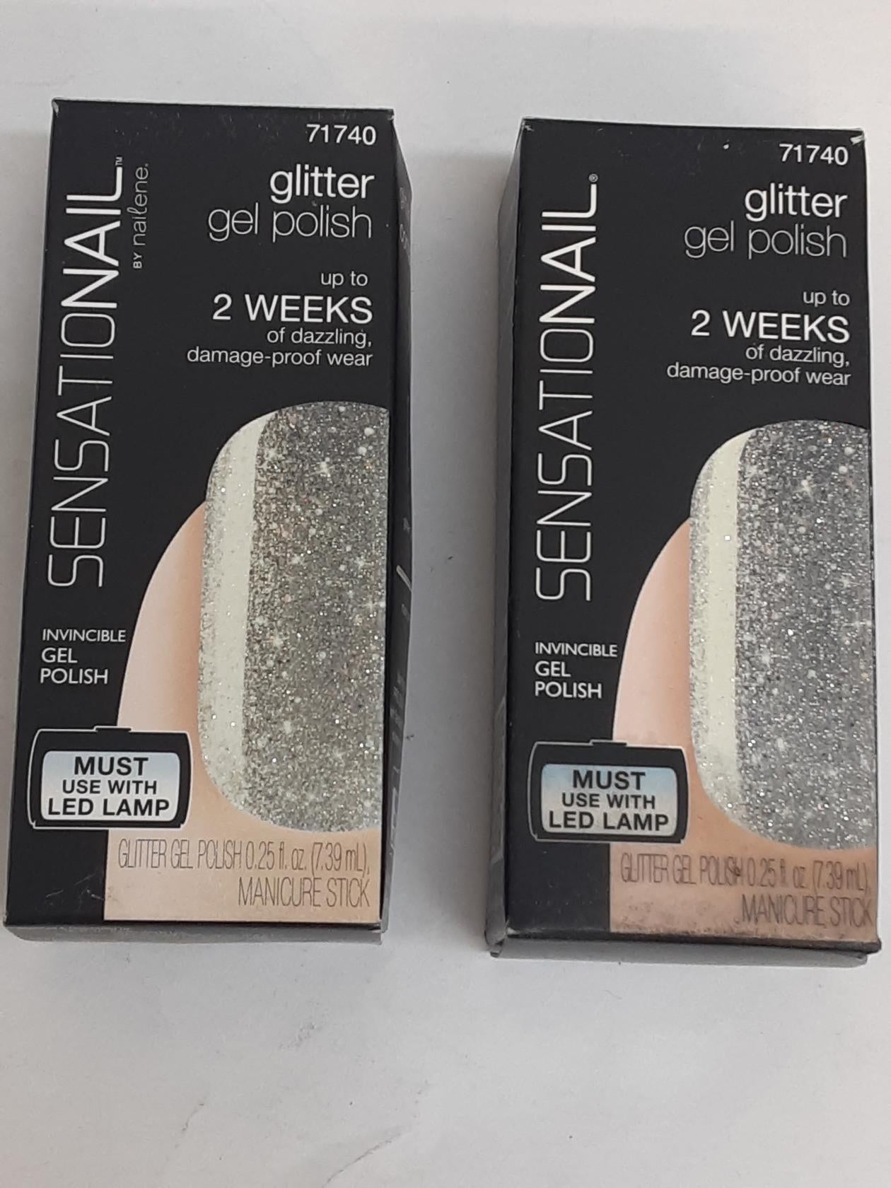 Sensationail GLITTER Gel Polish, 71740, Silver Glitter, Lot of TWO- NEW 0.25 oz